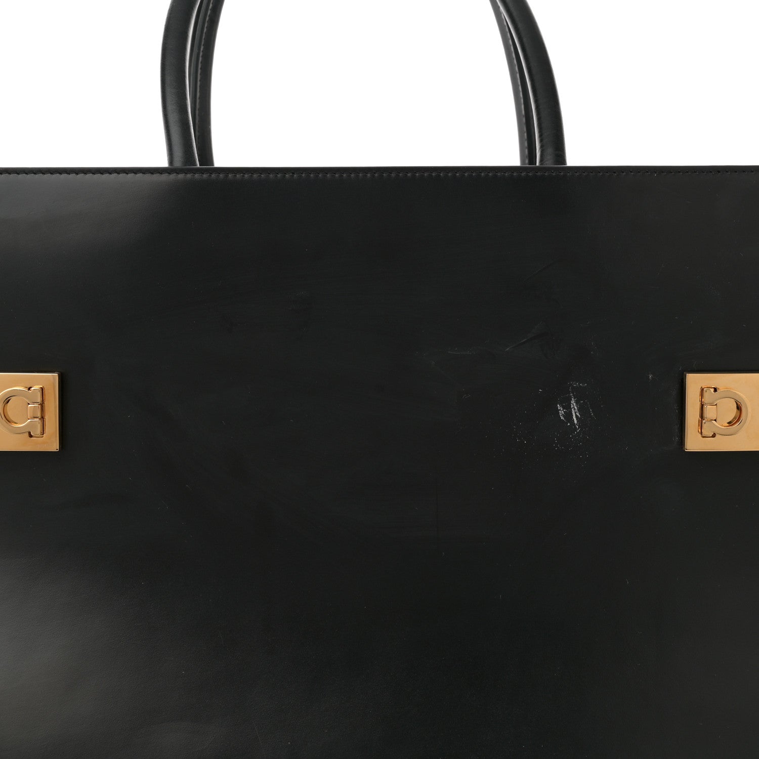 Brushed Off Calfskin XL Gancini Buckles Tote Bag Black