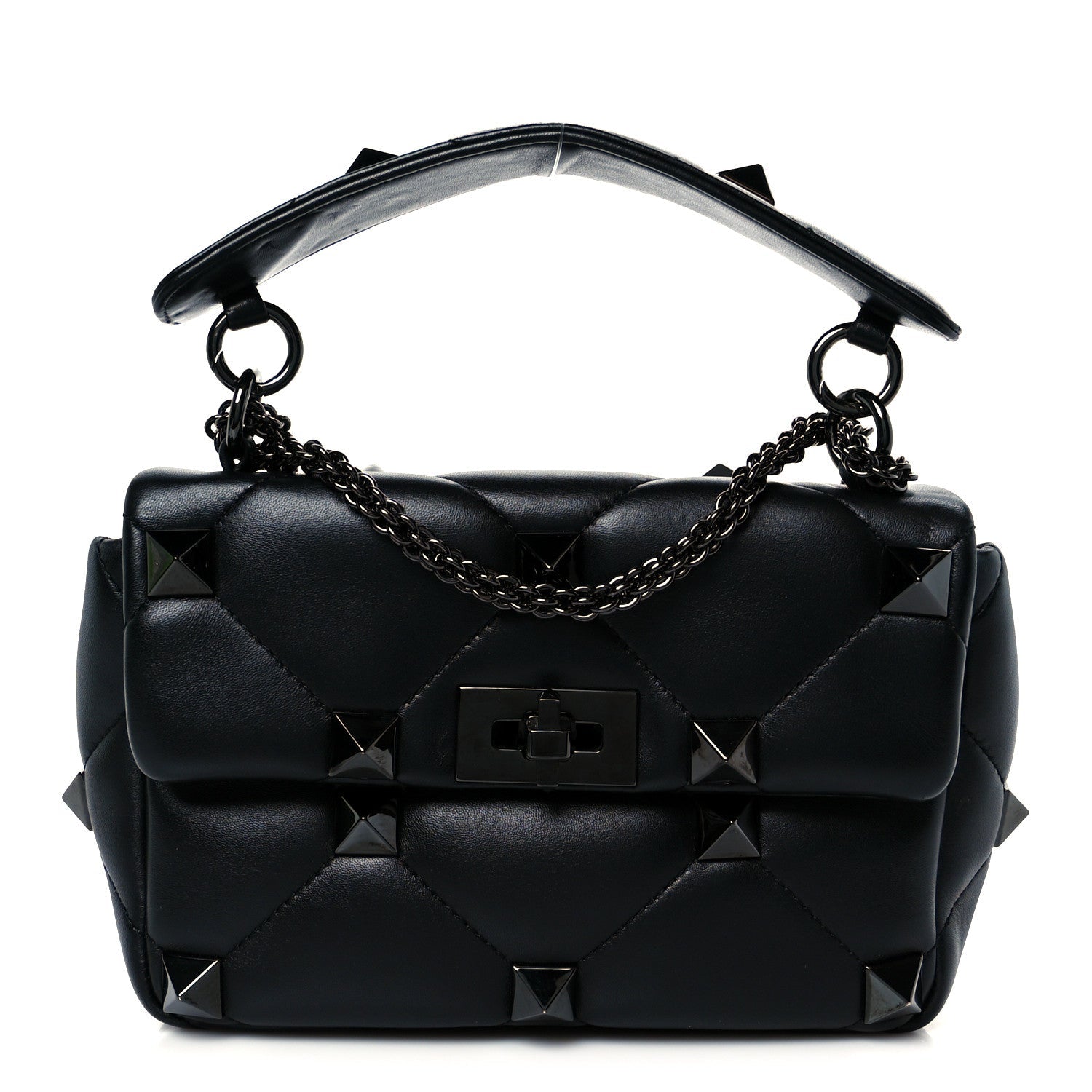 Nappa Monochrome Medium Roman Stud Shoulder Bag Black