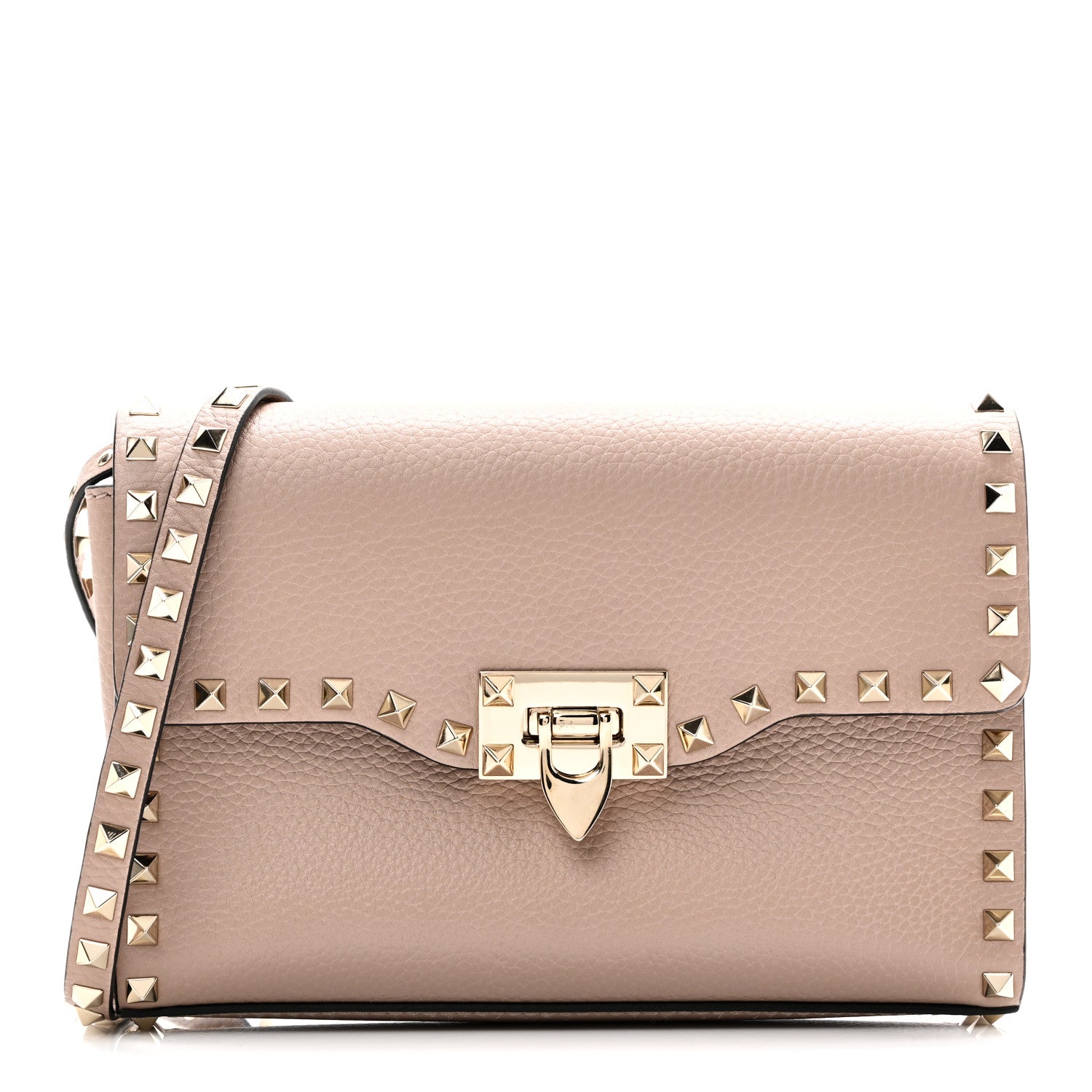 Pebbled Calfskin Medium Rockstud Flip Lock Crossbody Bag Poudre