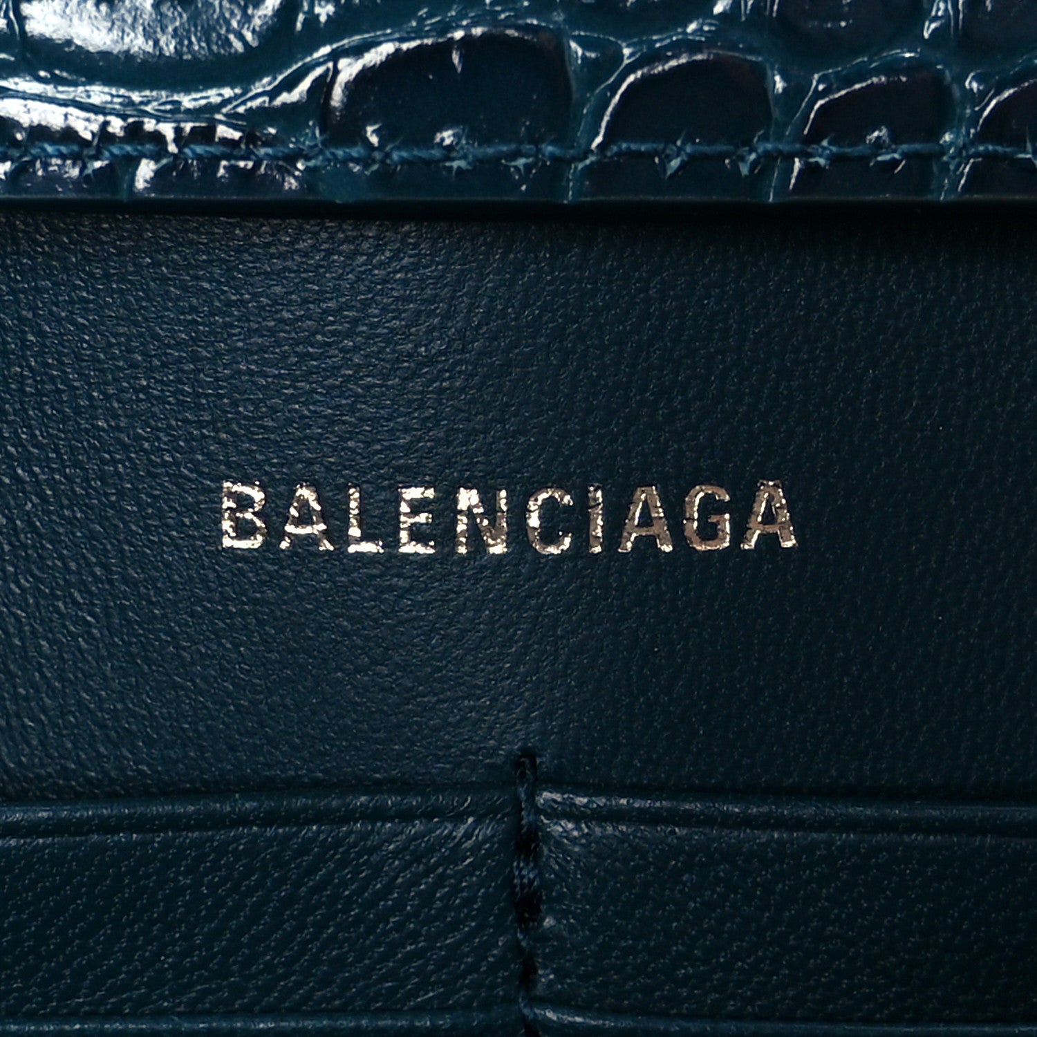 Shiny Calfskin Crocodile Embossed Hourglass Chain Bag Forest Green