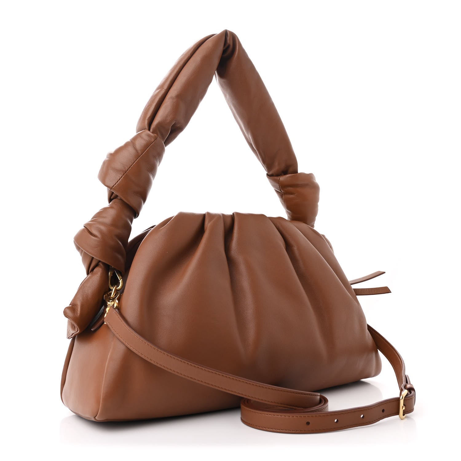 Nappa Knot Top Handle Shoulder Bag Cognac