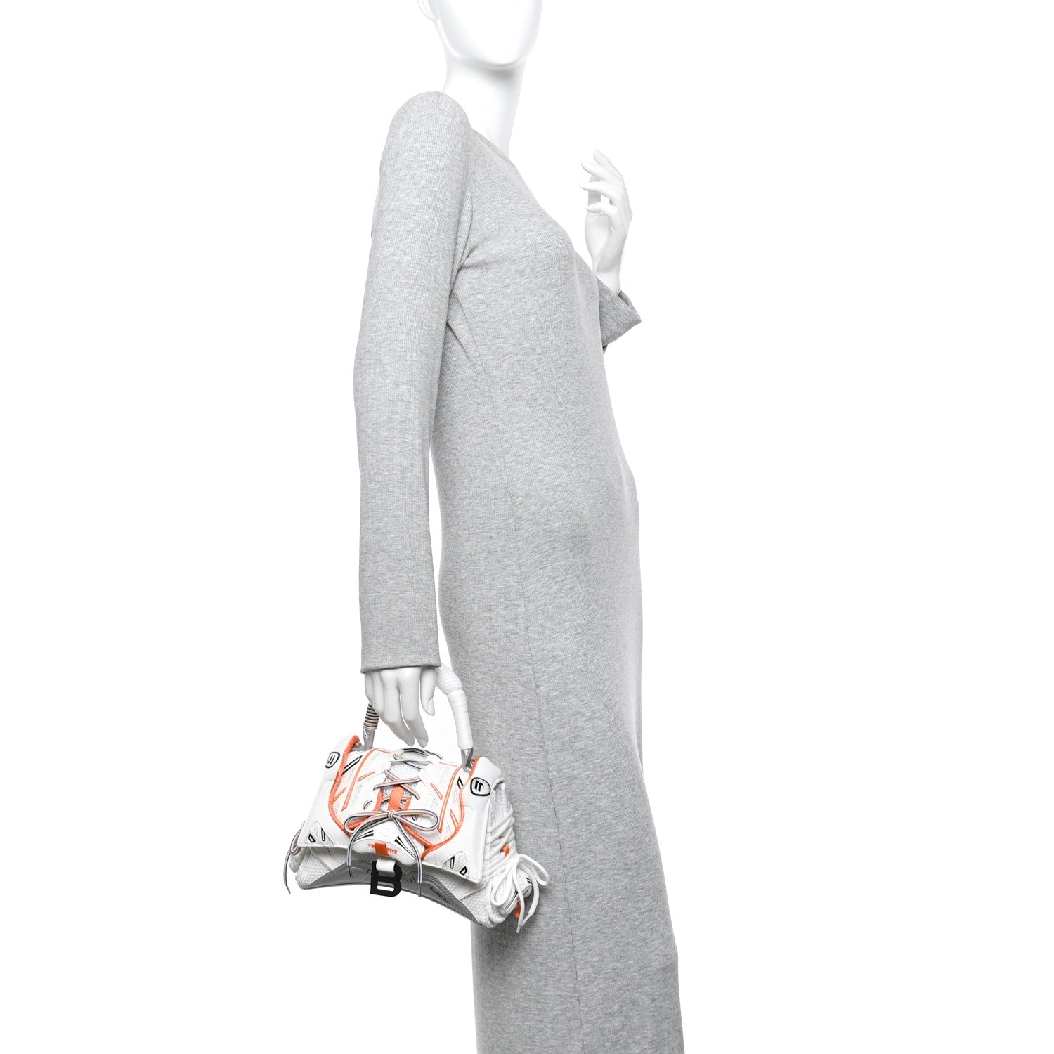 Faux Calfskin Fabric Glow In The Dark Small Sneakerhead Top Handle Bag White Orange