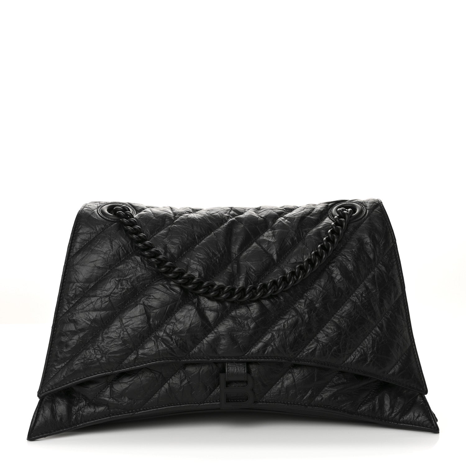 Crushed Calfskin Quilted Matte Black Hardware Large Crush Chain Bag Black