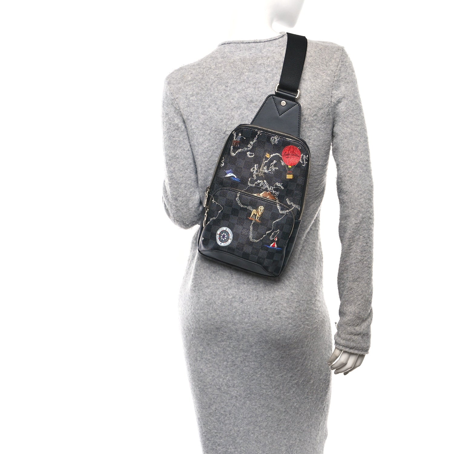 Damier Graphite World Map Avenue Sling Backpack