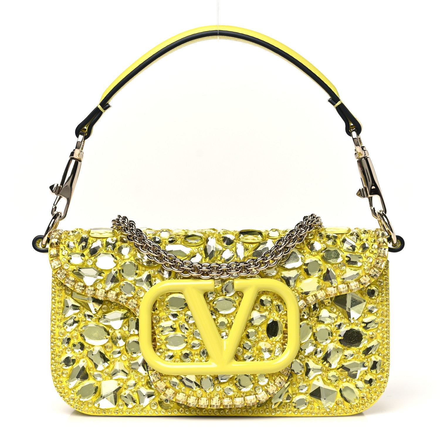 Crystal Nappa Enamel Vlogo Small Loco Shoulder Bag Lemon Cedar