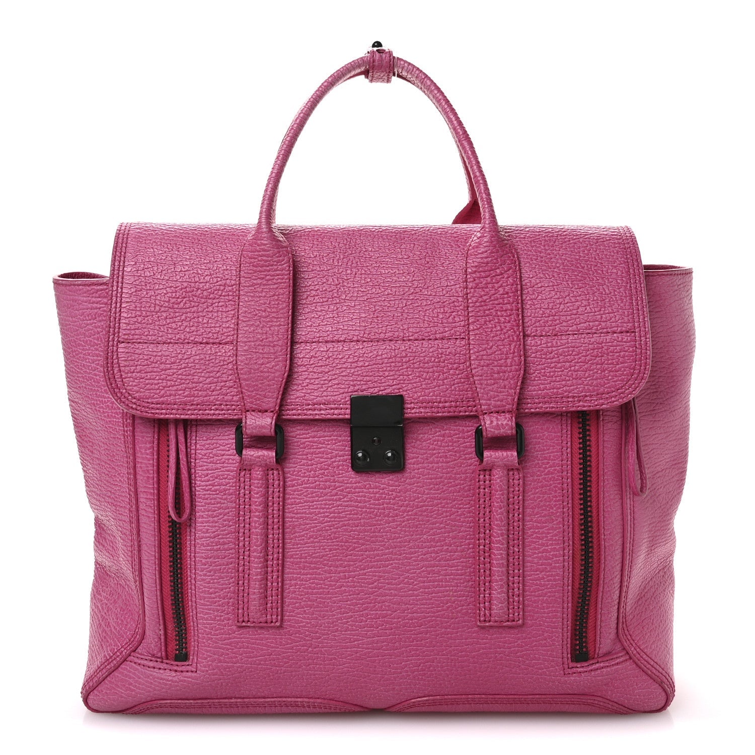 Textured Calfskin Large Pashli Satchel Bright Fuchsia