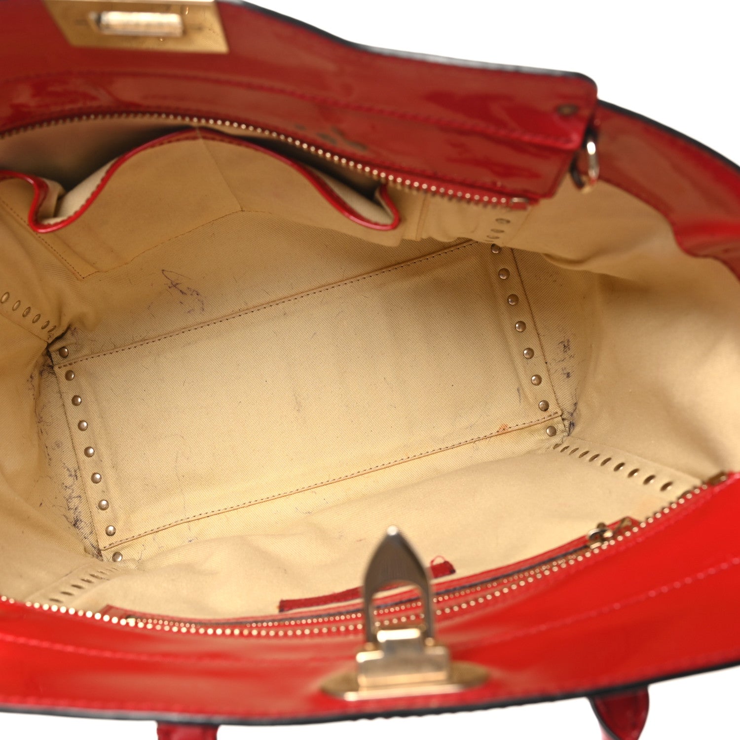 Patent Monochrome Rockstud Double Handle Tote Rosso Valentino