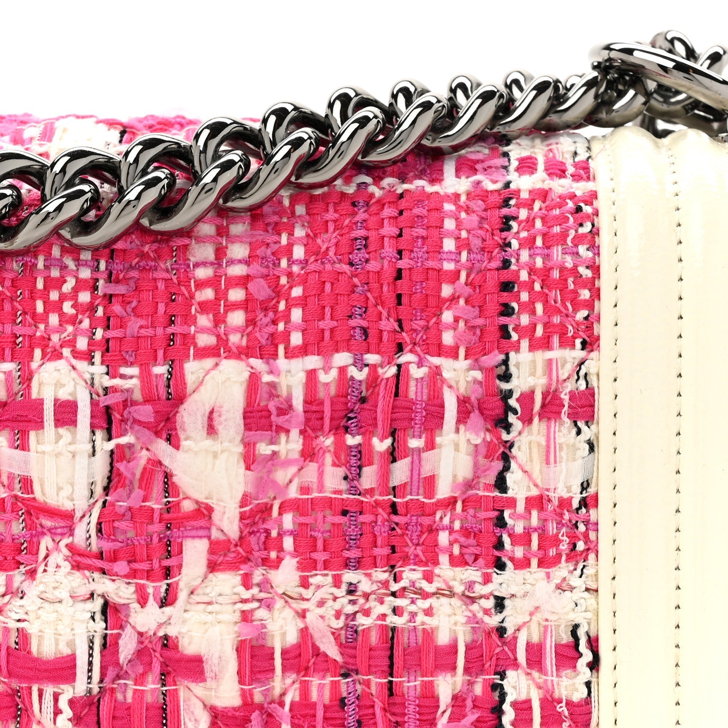 Patent Tweed Medium Boy Flap White