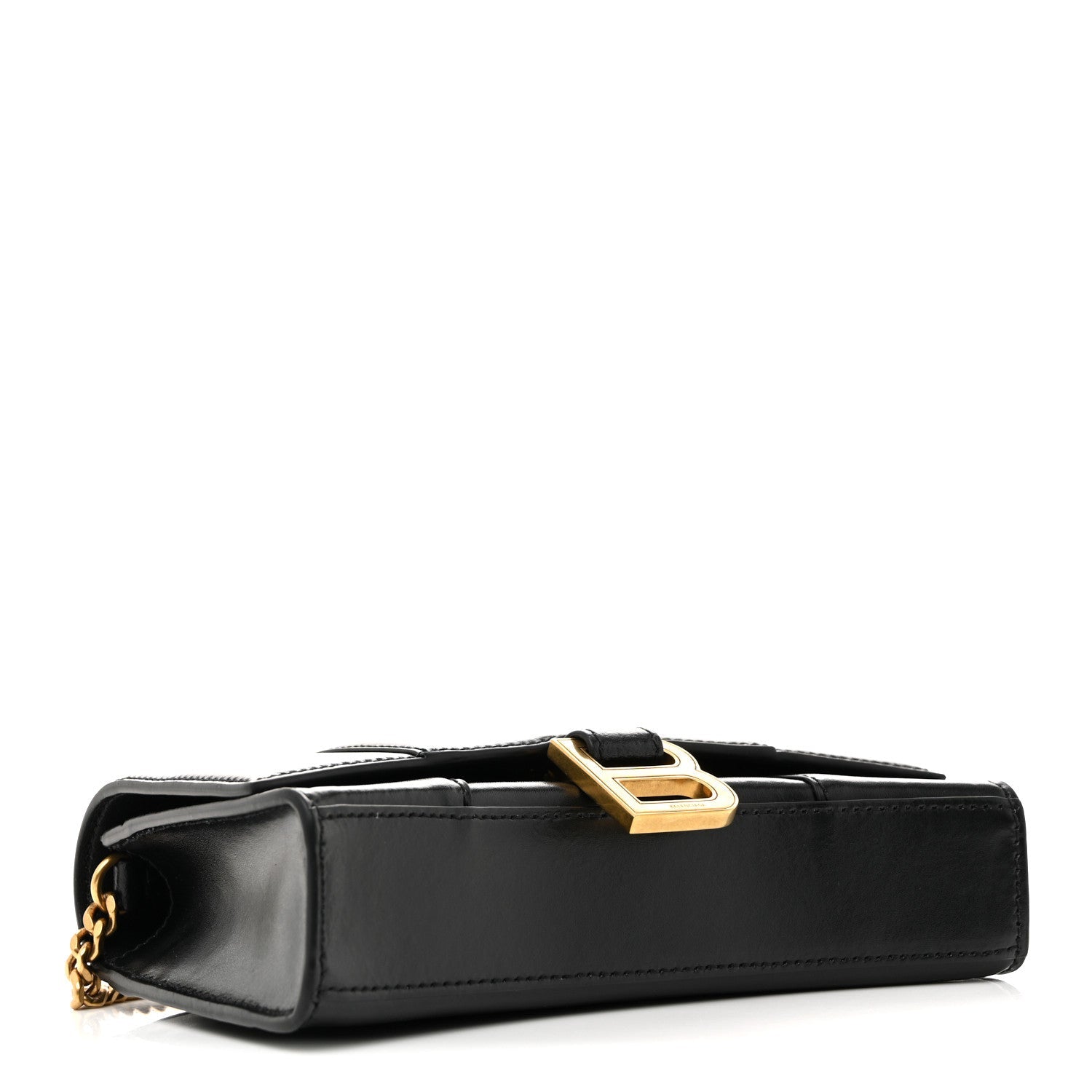 Shiny Box Calfskin Hourglass Chain Bag Black