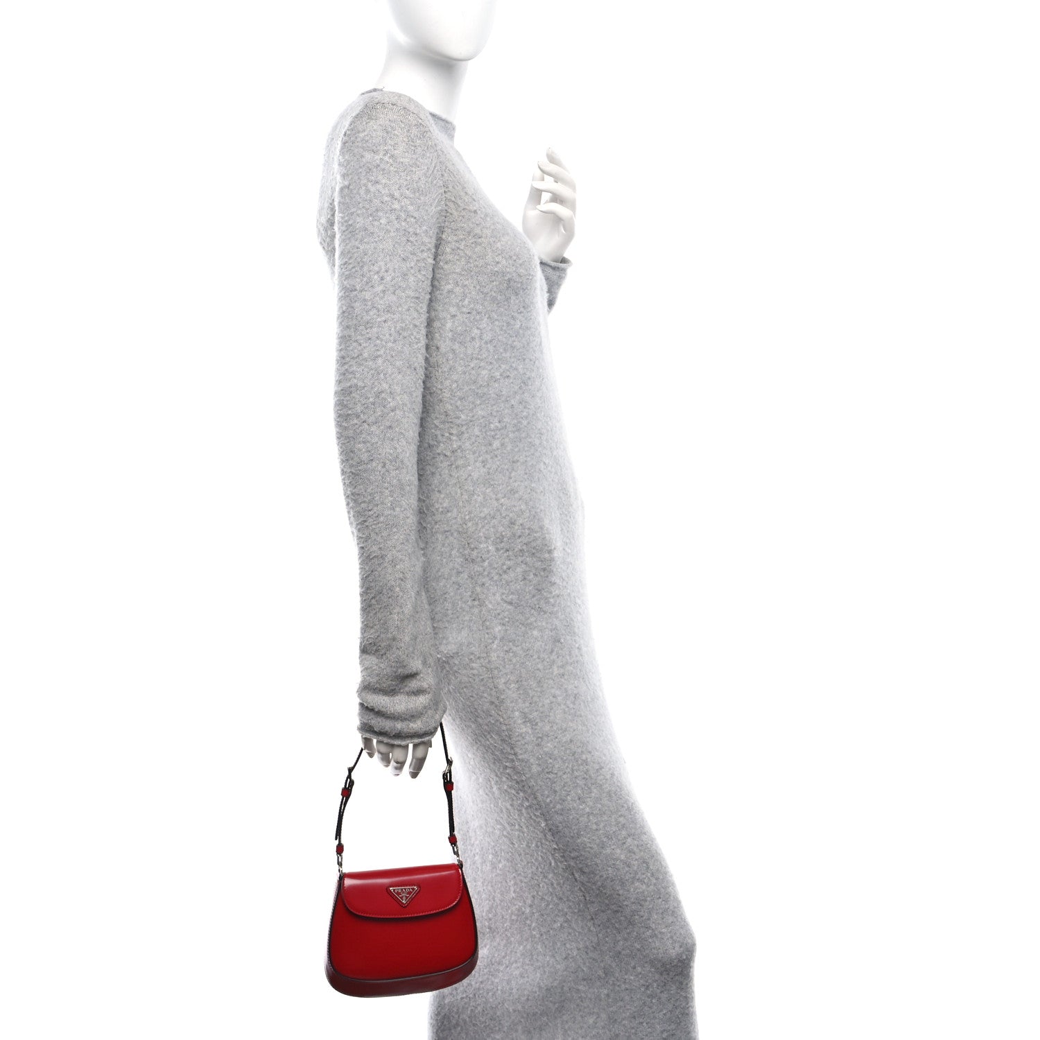 Spazzolato Mini Cleo Flap Adjustable Strap Shoulder Bag Scarlatto Black