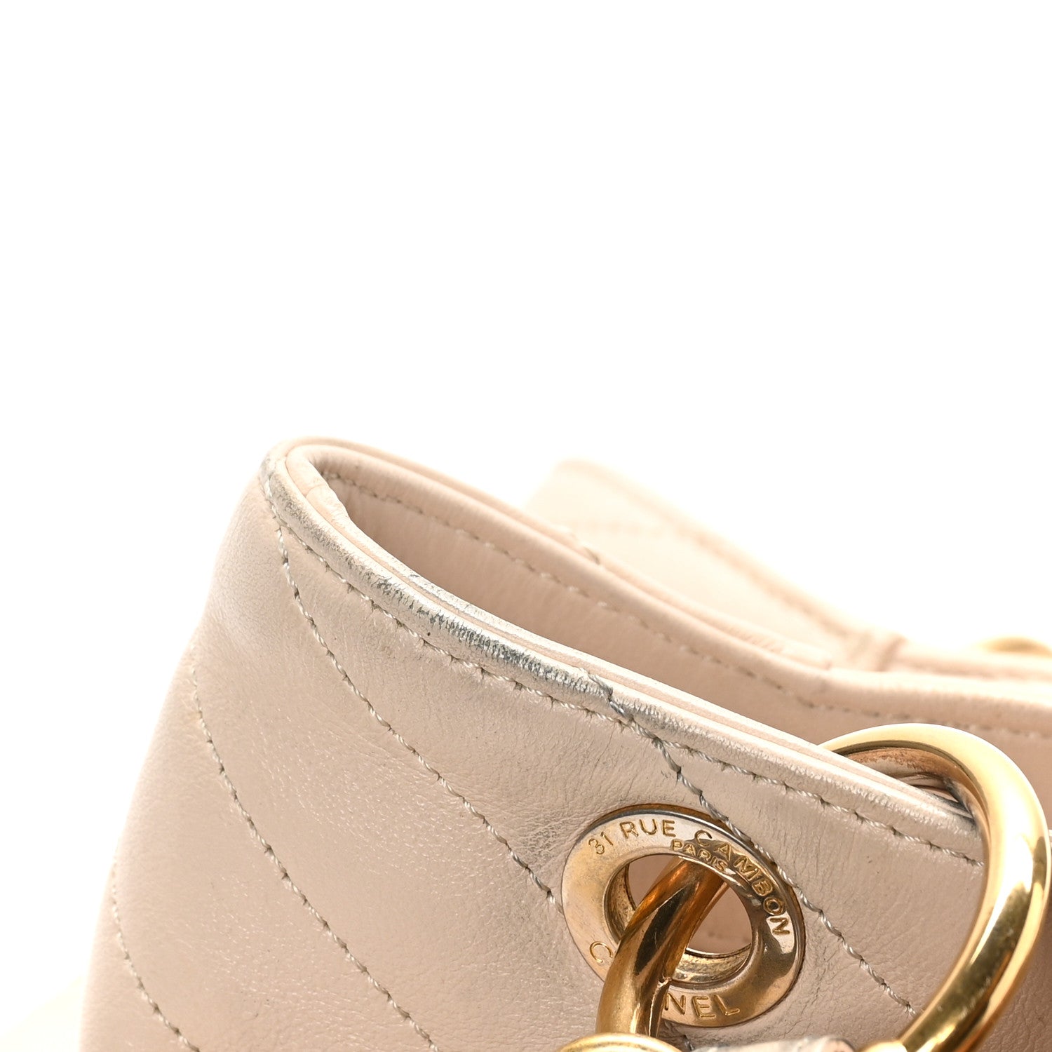 Calfskin Elaphe Stitched Large Chevron Chic Shopping Bag Beige