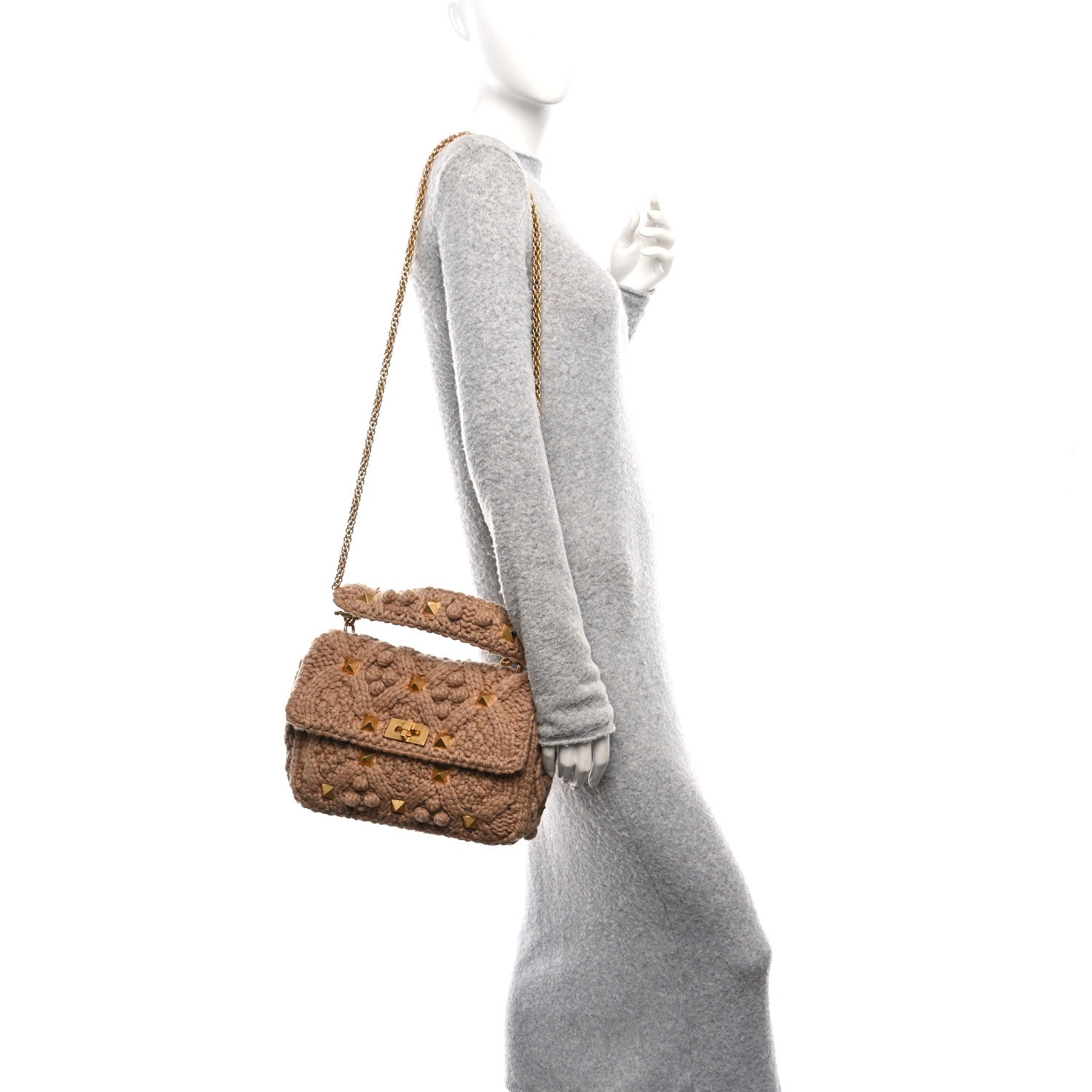 Cashmere Large Roman Stud Shoulder Bag Saddle Brown
