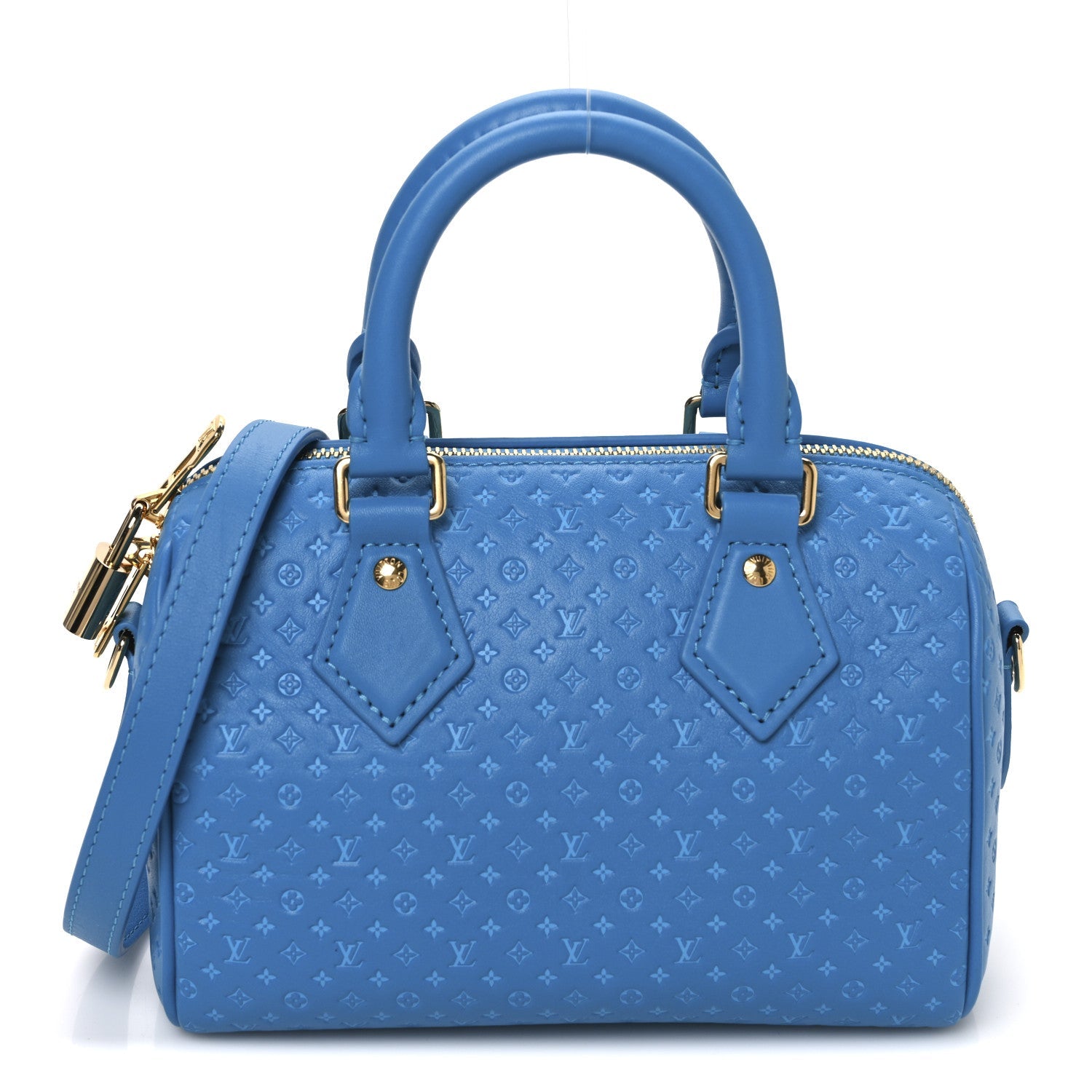 Calfskin Nanogram Embossed Speedy Bandouliere 20 Blue