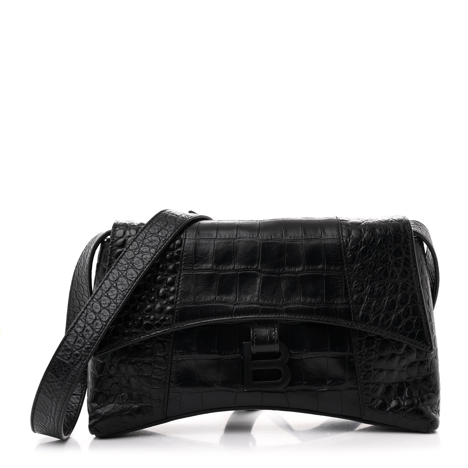 Extra Supple Calfskin Crocodile Embossed Monochrome XS Downtown Shoulder Bag Black