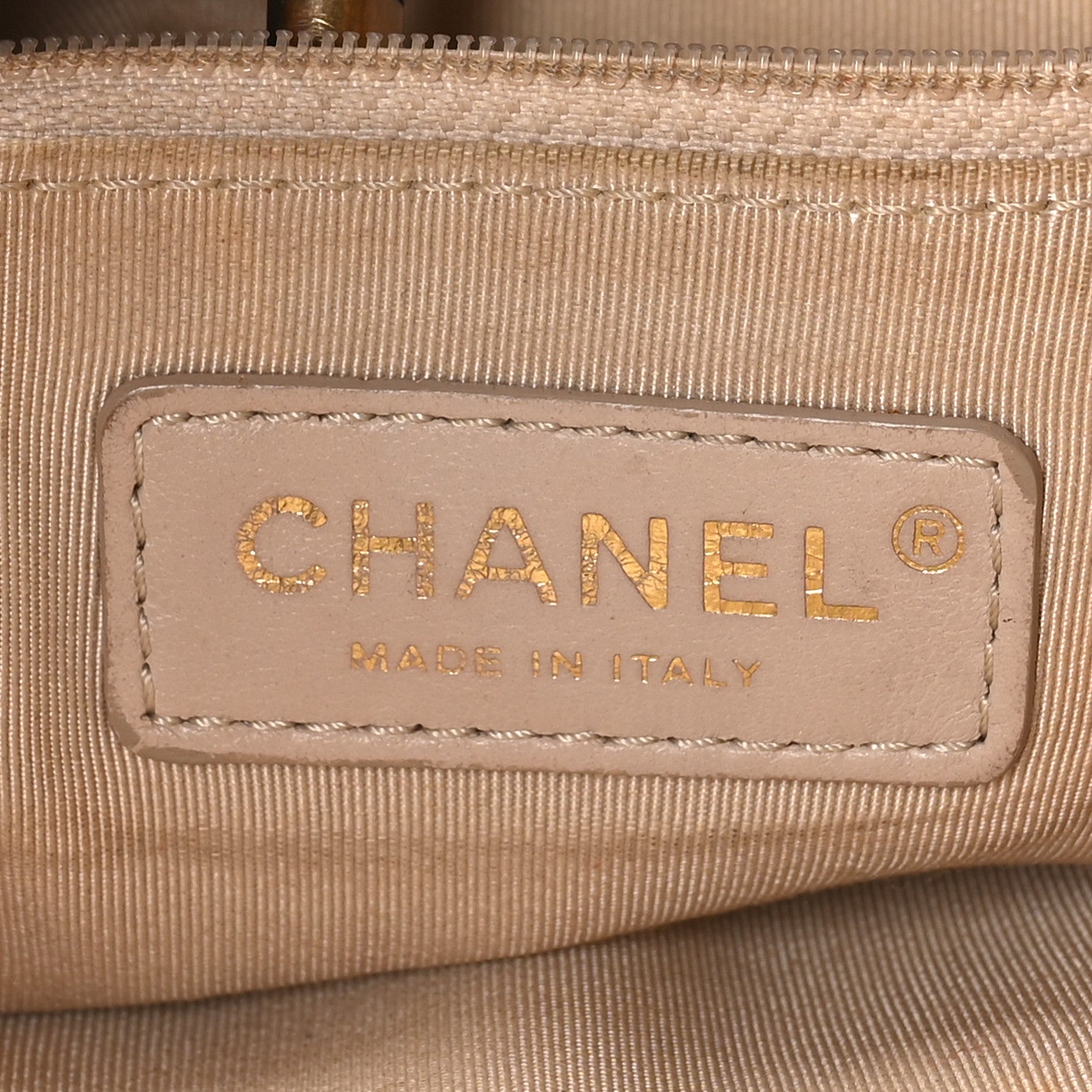 Calfskin Elaphe Stitched Large Chevron Chic Shopping Bag Beige