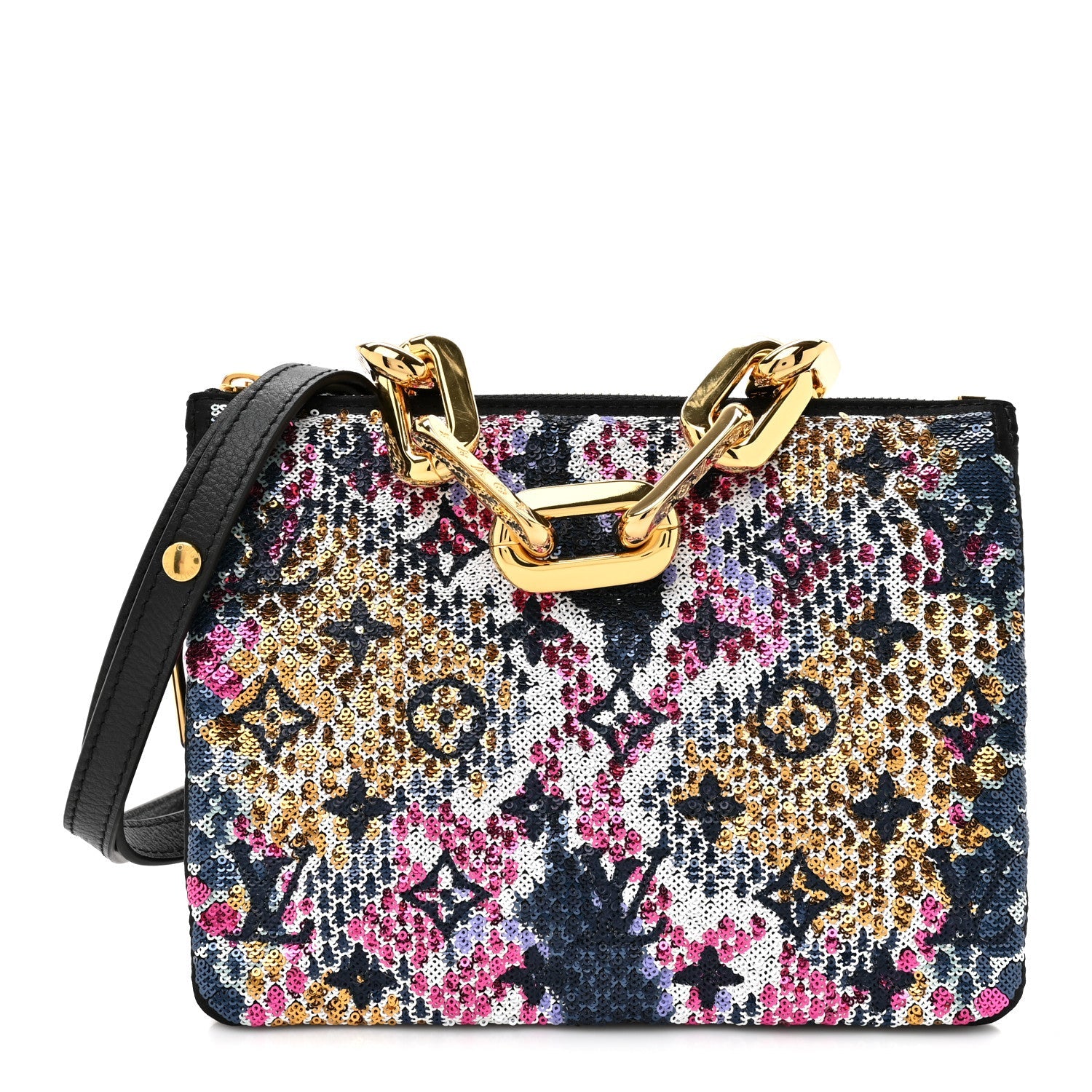 Lambskin Satin Sequin Embellished Monogram Coussin BB Black Multicolor