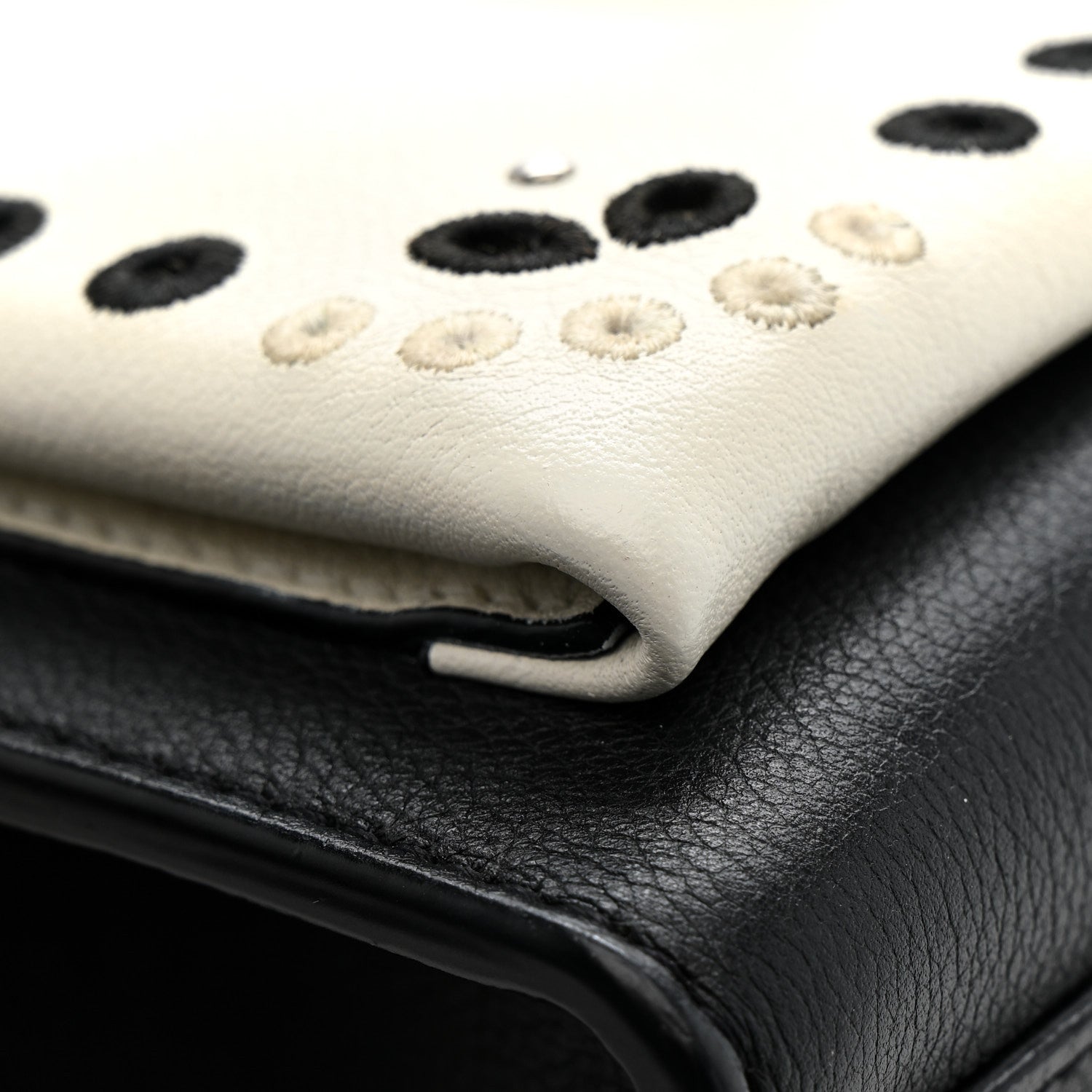 Soft Calfskin Embroidered My Lockme Chain Bag BB Black Snow White