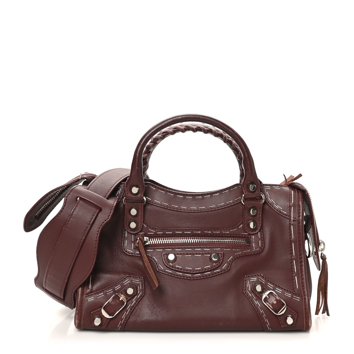 Calfskin Topstitch Classic Silver Hardware Mini City Rouge Lie De Vin
