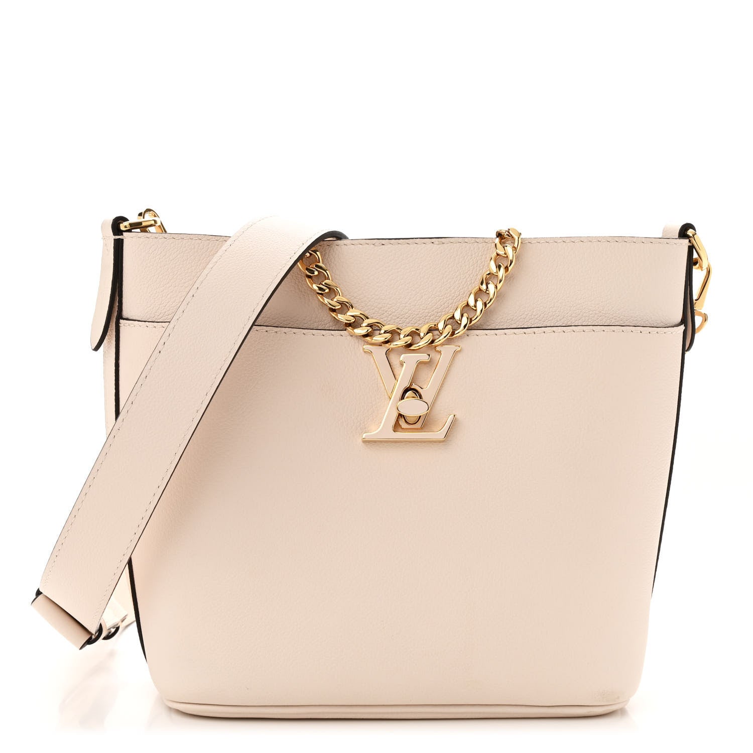 Grained Calfskin Lock and Walk Bucket Quartz