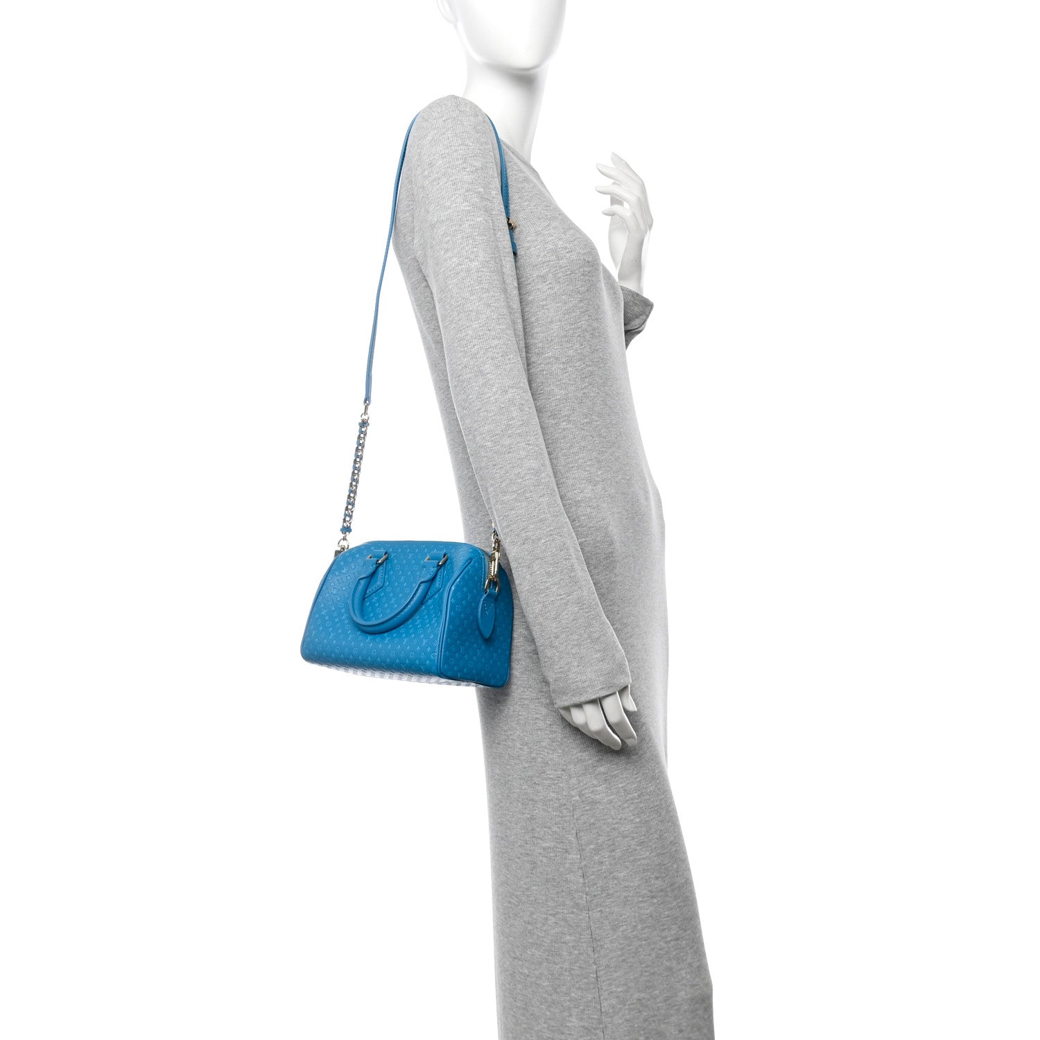 Calfskin Nanogram Embossed Speedy Bandouliere 20 Blue