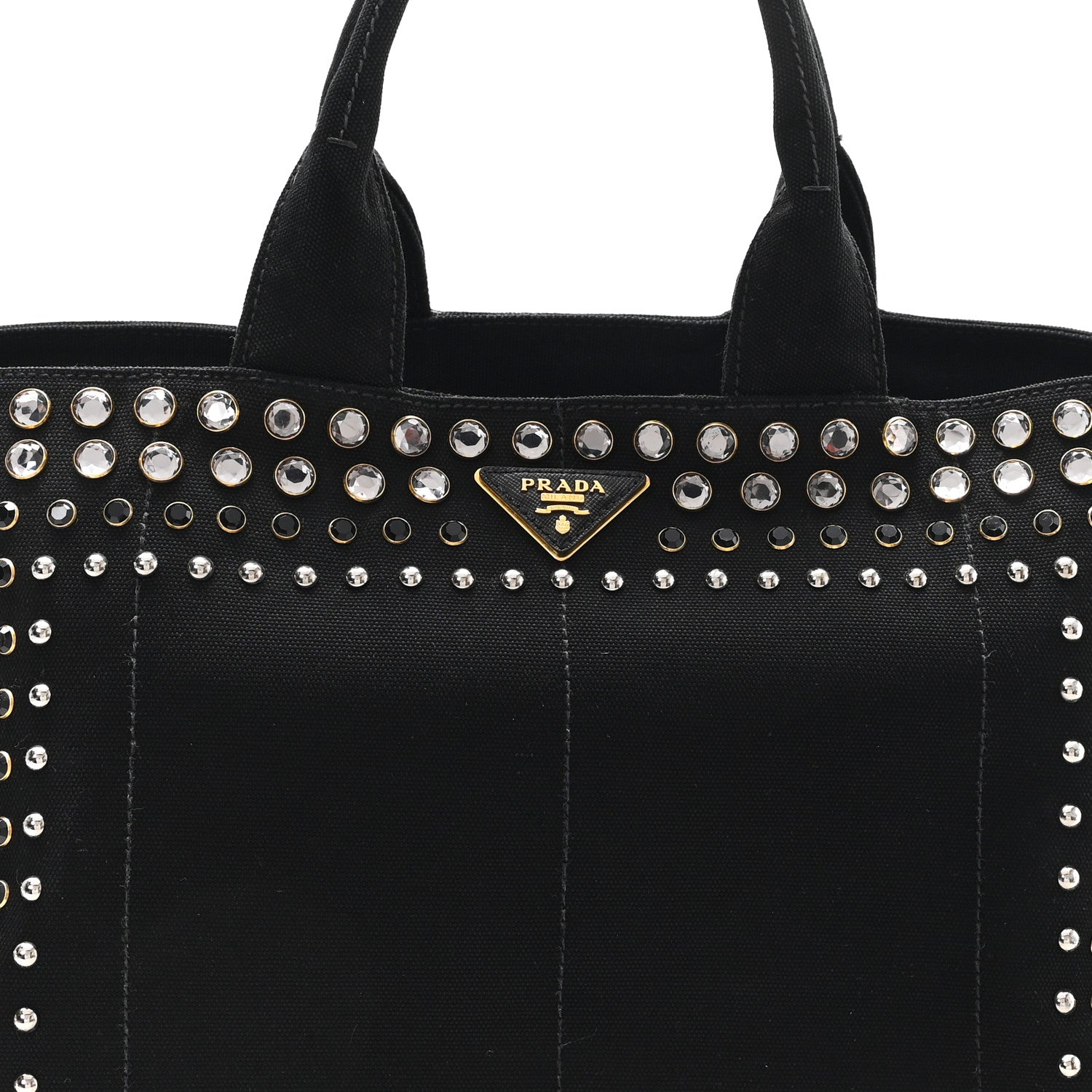 Denim Crystal Studded Canapa Tote Black