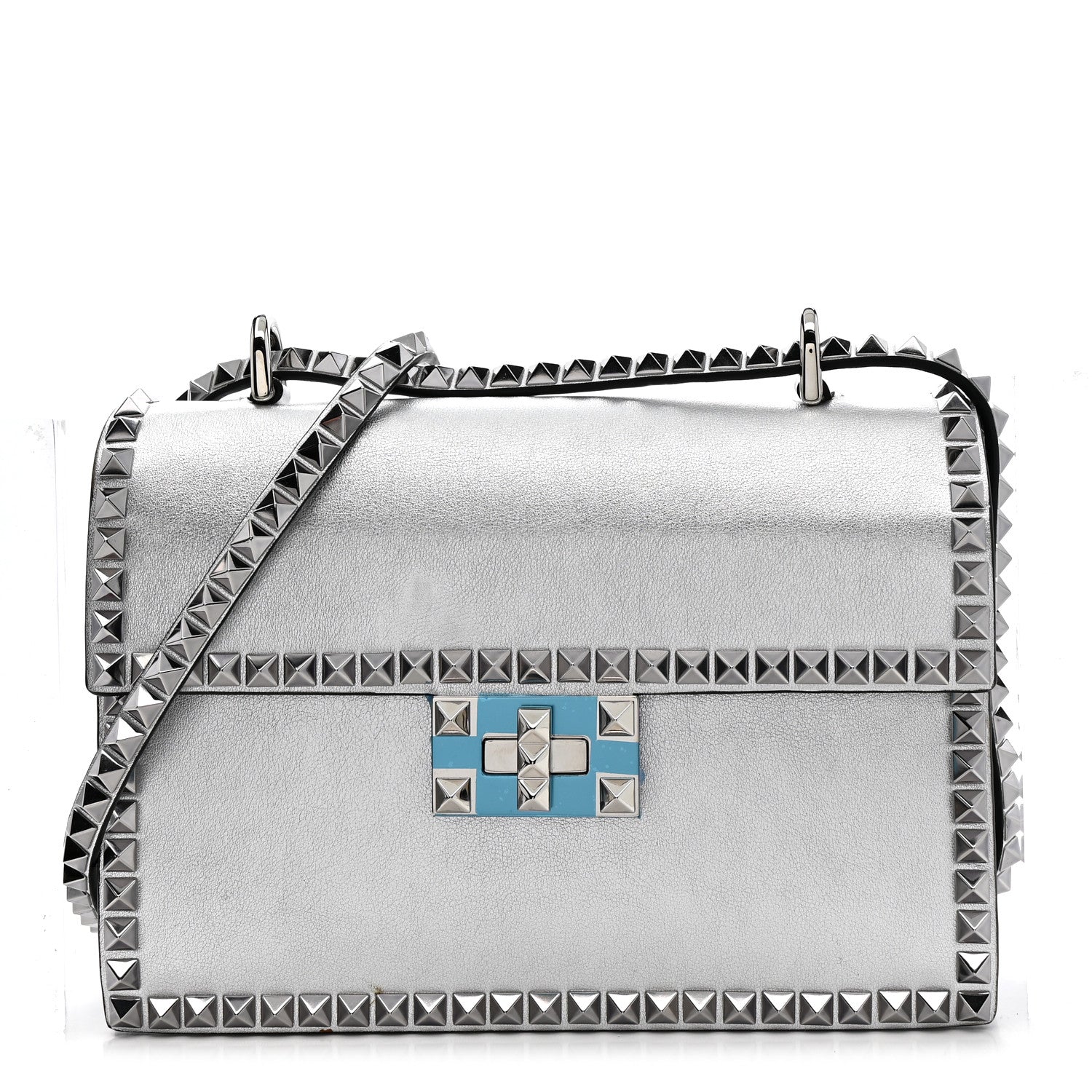 Metallic Calfskin Small Rockstud No Limit Shoulder Bag Silver