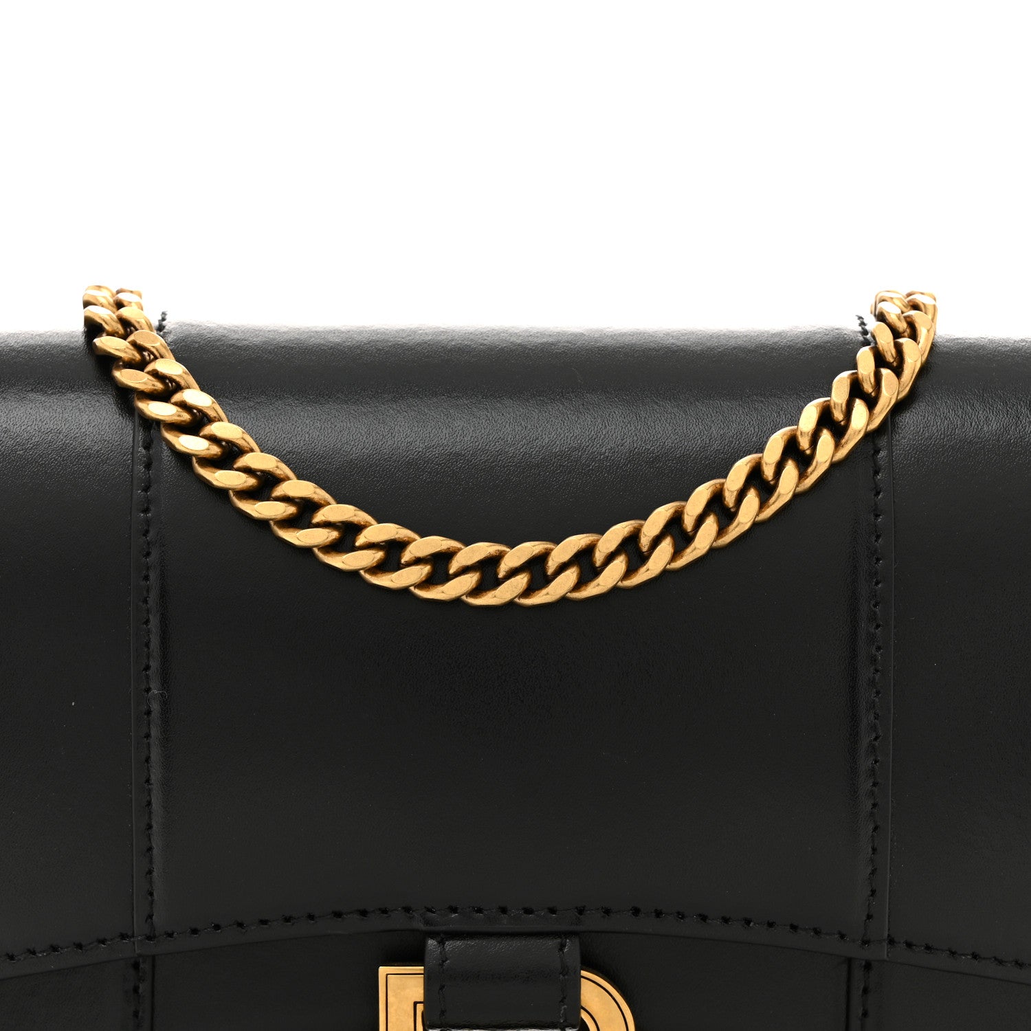Shiny Box Calfskin Hourglass Chain Bag Black
