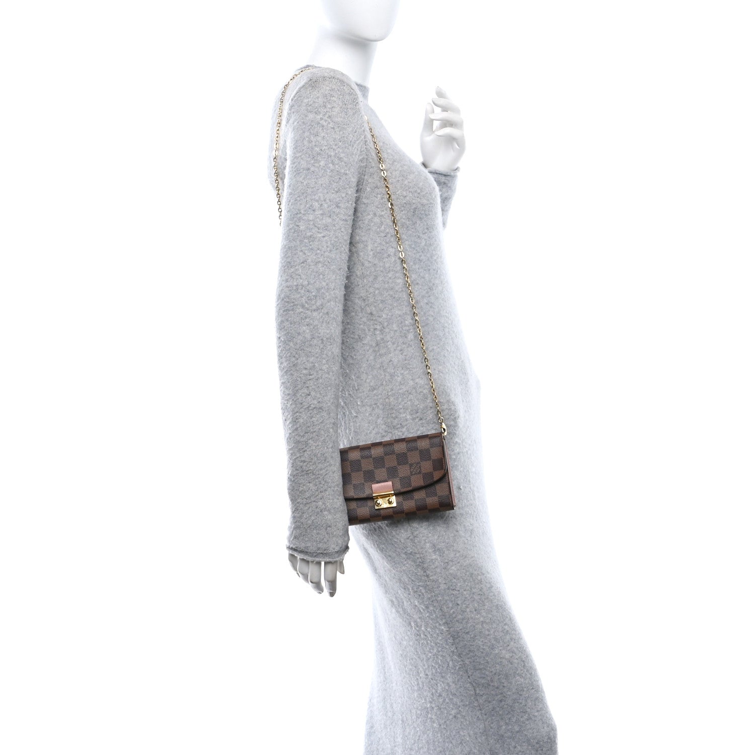 Damier Ebene Croisette Chain Wallet Rose Ballerine