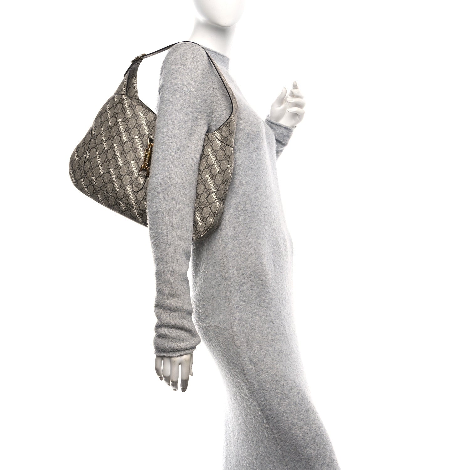 X BALENCIAGA GG Supreme Monogram Logo Print Medium Jackie 1961 Hobo Beige Ebony