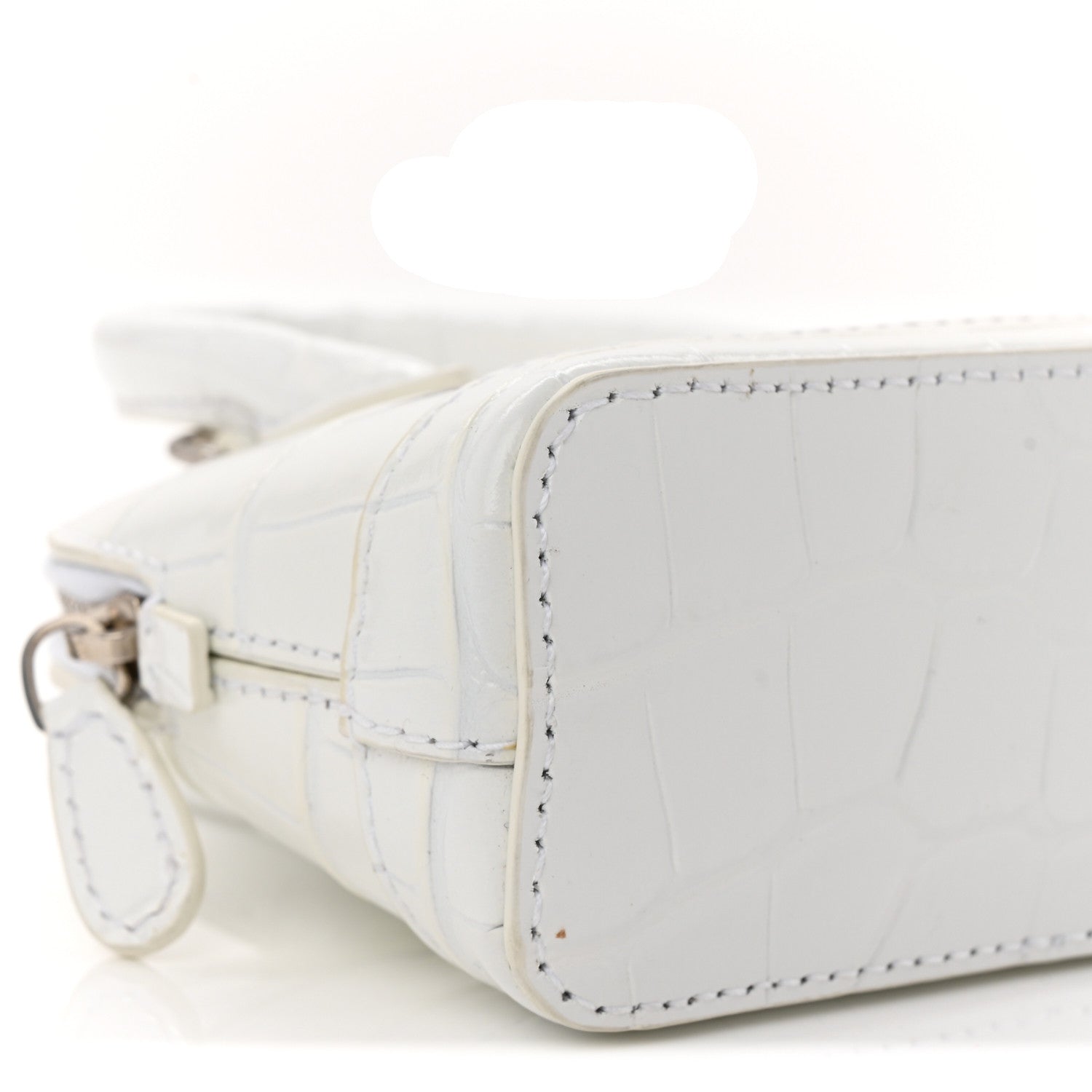 Calfskin Logo Crocodile Embossed Mini Ville Top Handle Bag White Black