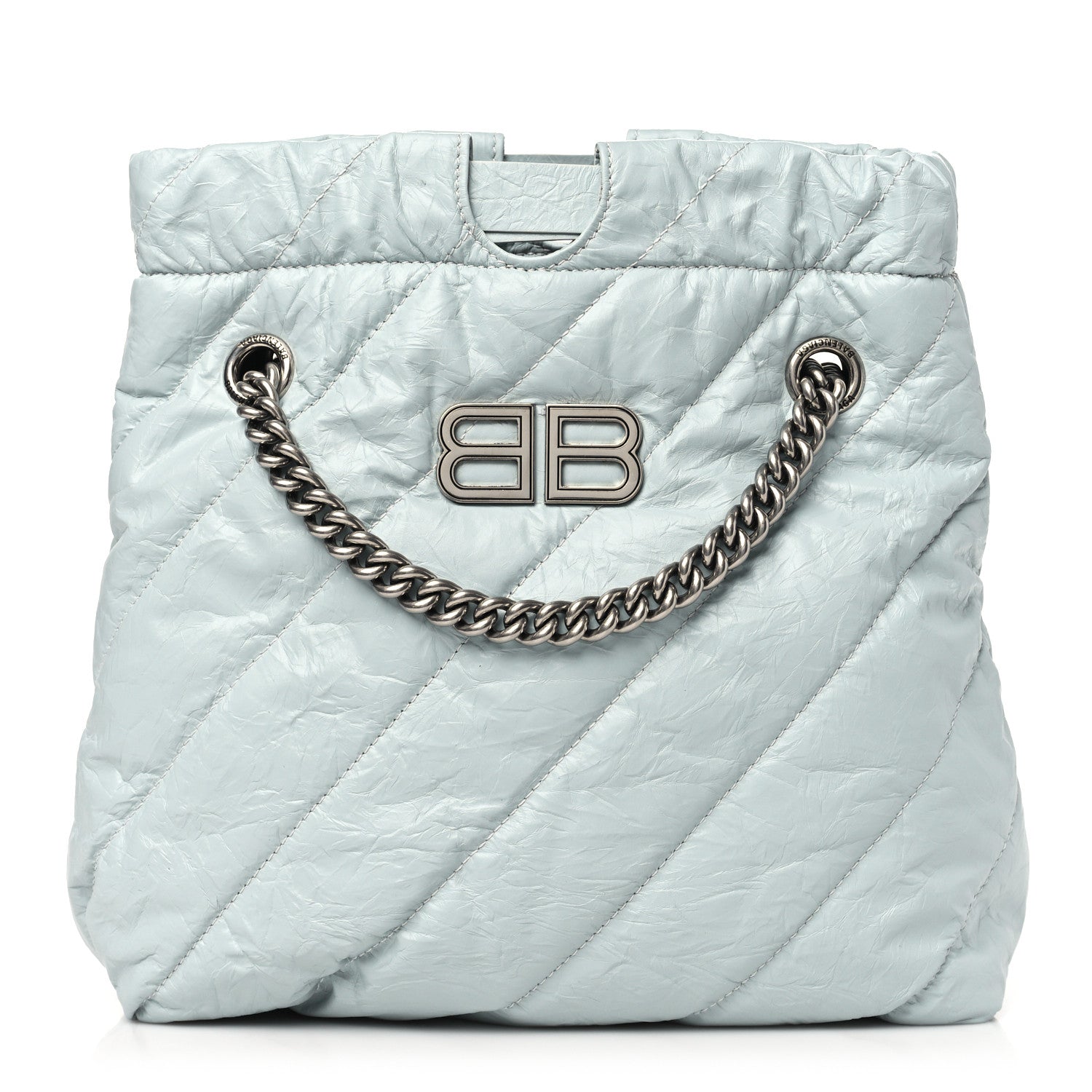 Crushed Calfskin Quilted Crush Small Tote Bag Light Blue