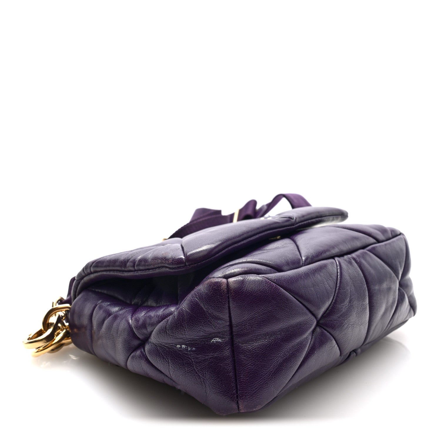 Nappa Re-Nylon Triangle Quilted Patchwork System Flap Shoulder Bag Viola