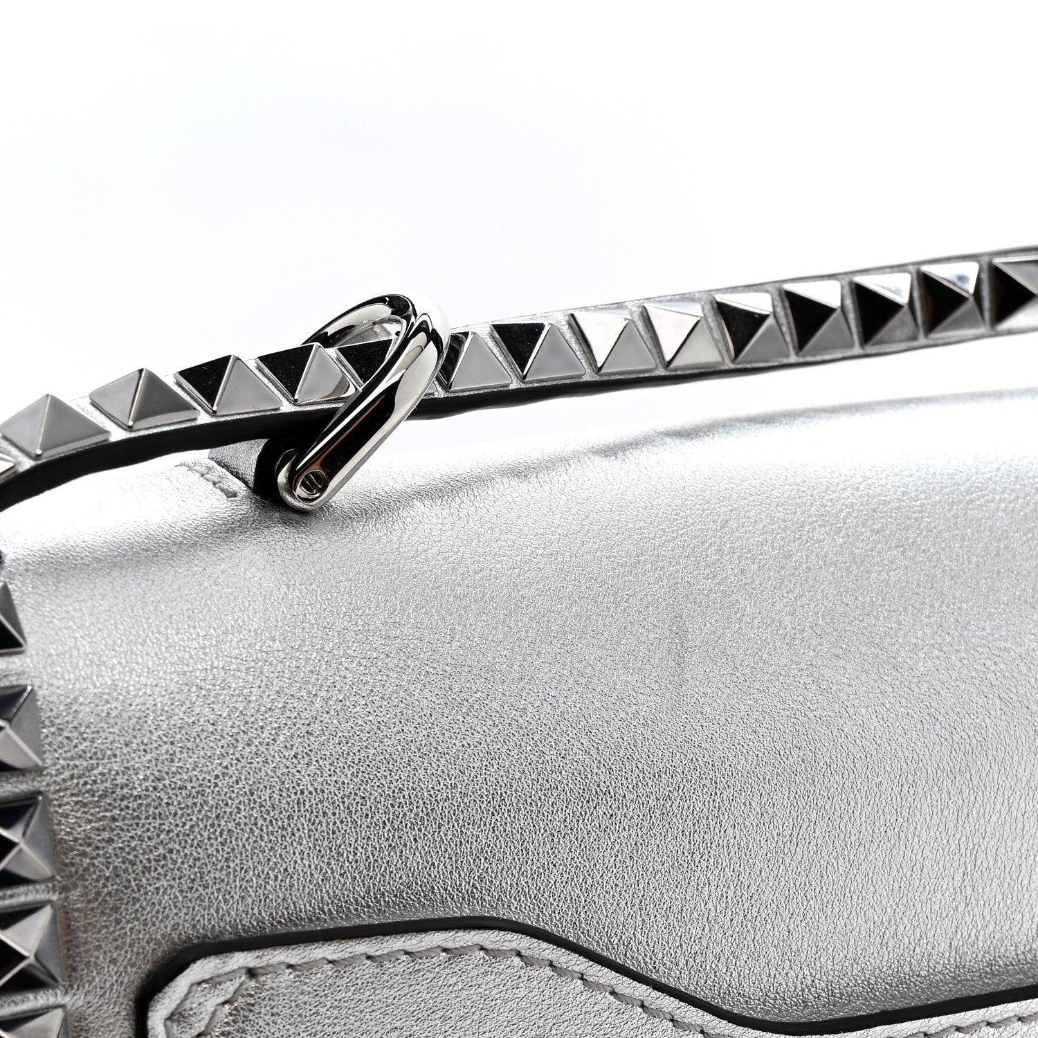 Metallic Calfskin Small Rockstud No Limit Shoulder Bag Silver