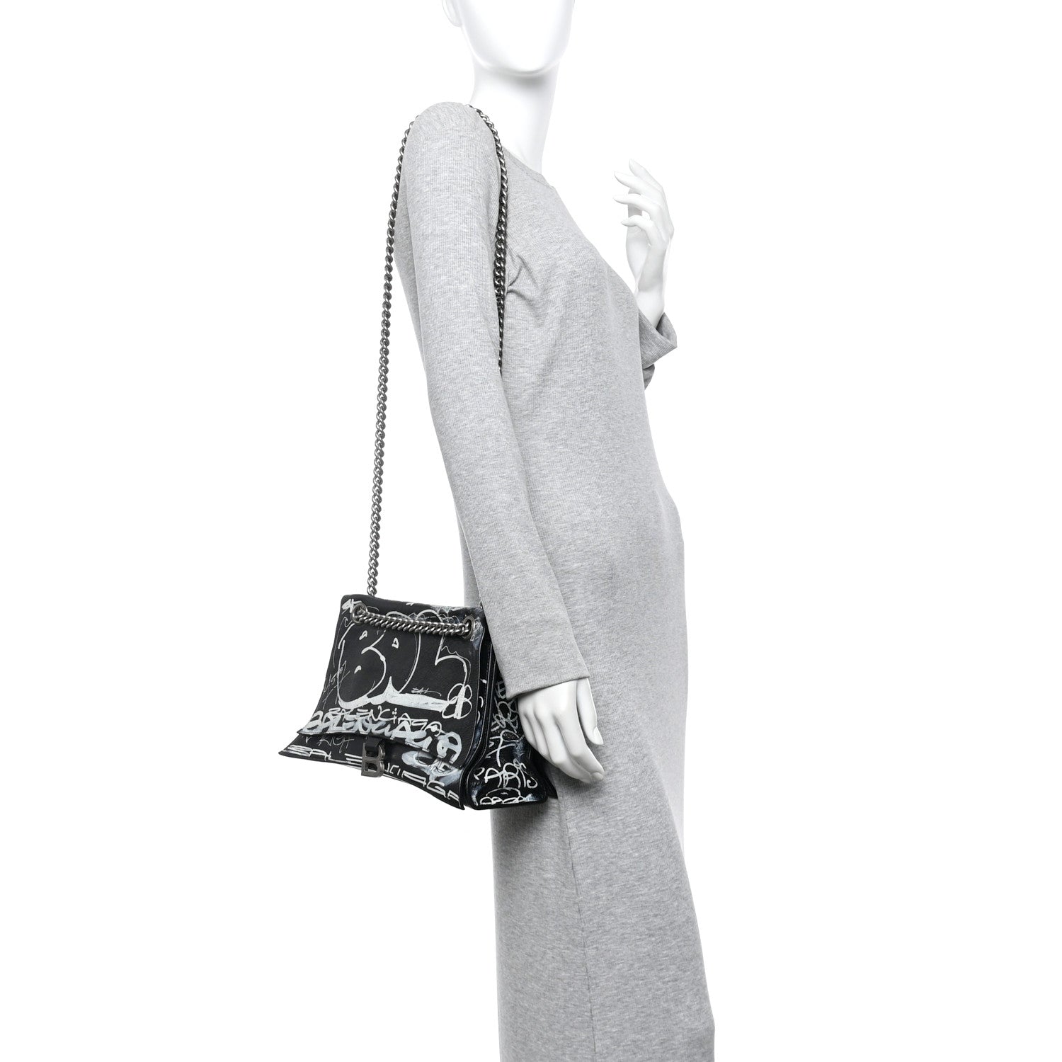 Agneau Arena Graffiti Medium Crush Chain Bag Black White