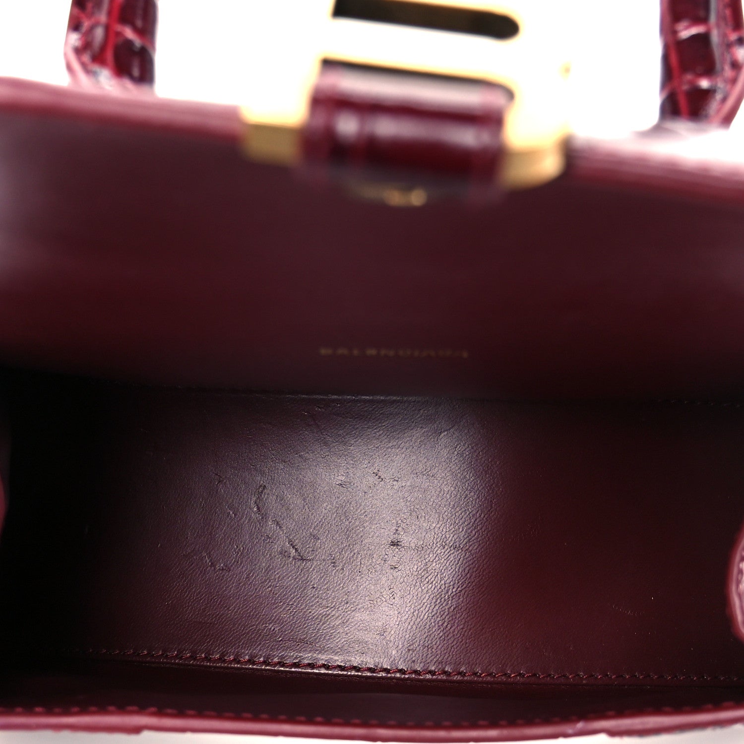 Shiny Calfskin Crocodile Embossed Hourglass Top Handle Bag XS Dark Red