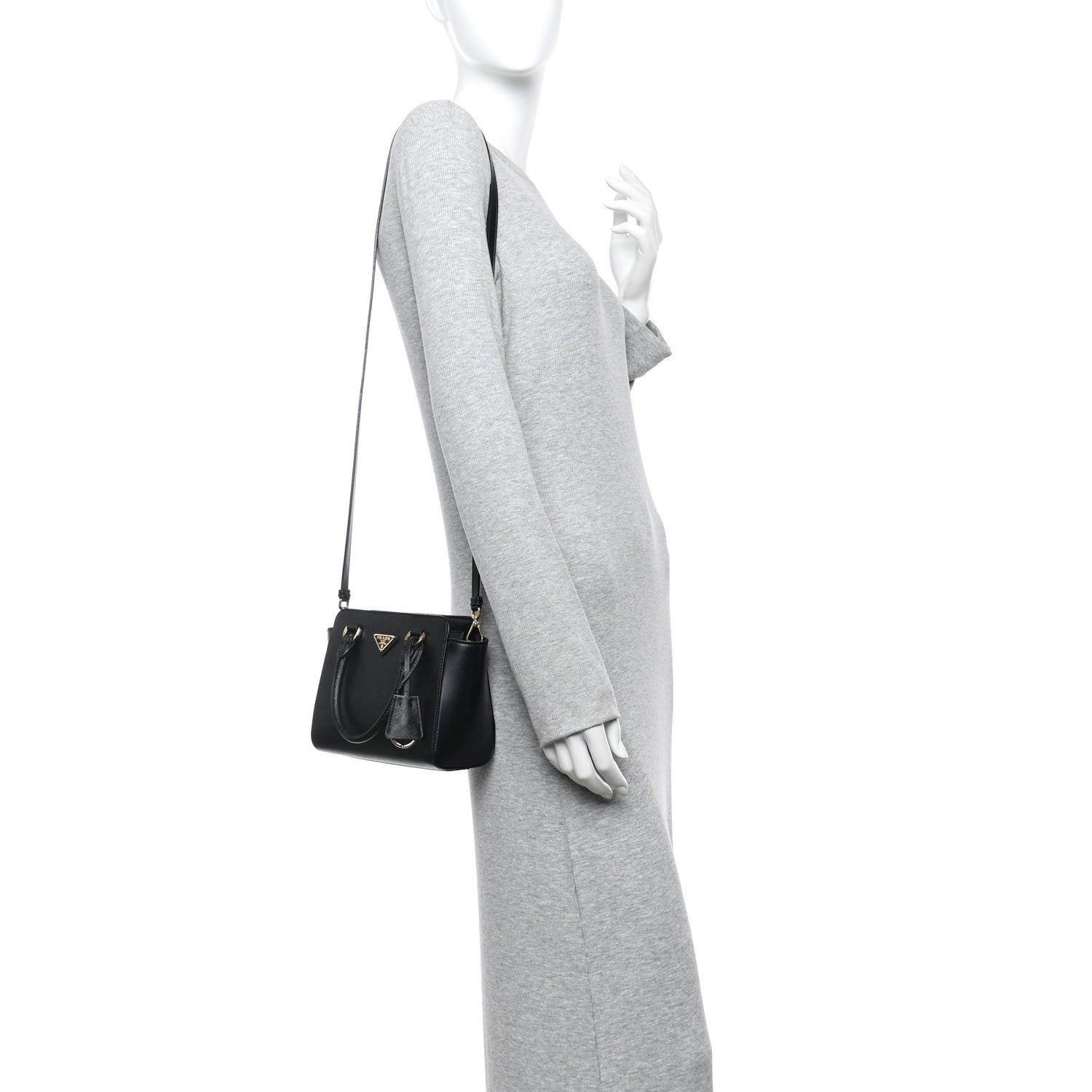 Saffiano Soft Calfskin Mini Zippered Crossbody Tote Black