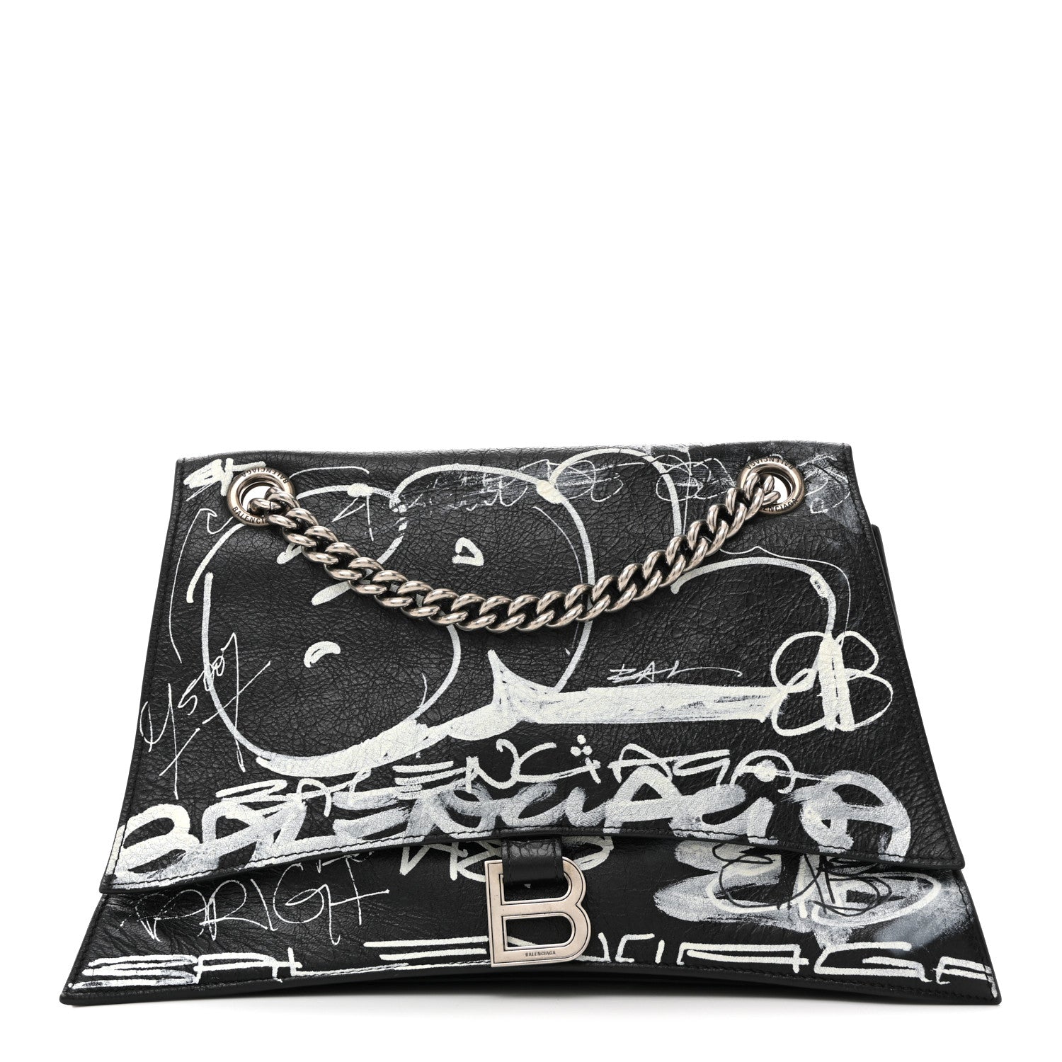Agneau Arena Graffiti Medium Crush Chain Bag Black White