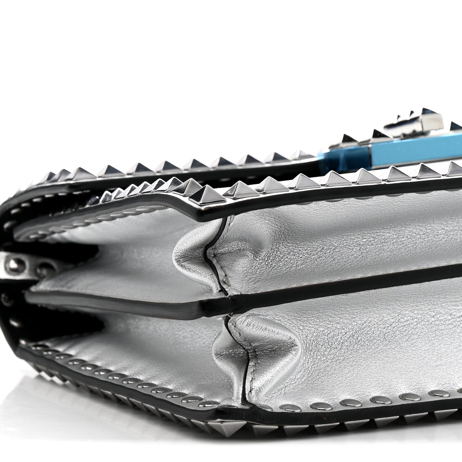 Metallic Calfskin Small Rockstud No Limit Shoulder Bag Silver