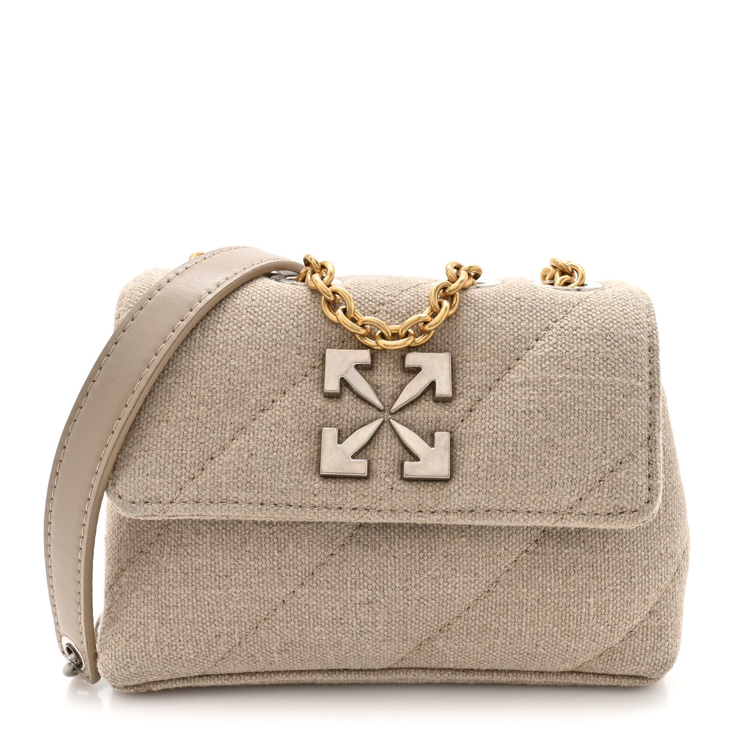 Linen Diagonal Quilted Jackhammer 17 Shoulder Bag Beige