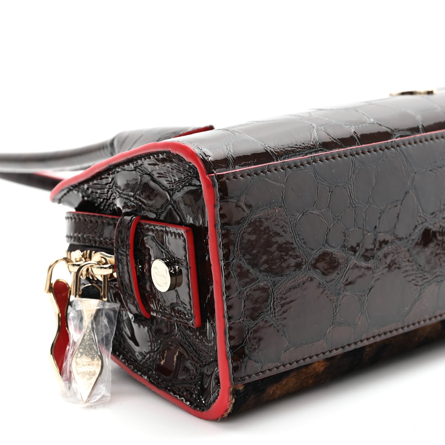 Calfskin Crocodile Embossed Pony Hair Leopard Print Eloise Top Handle Bag Brown