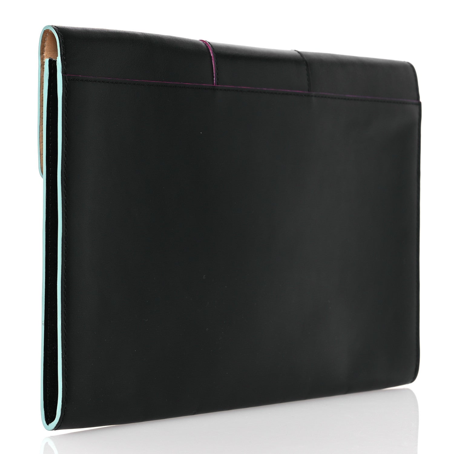 Box Calfskin Perforated Paisley Presse Clutch Black