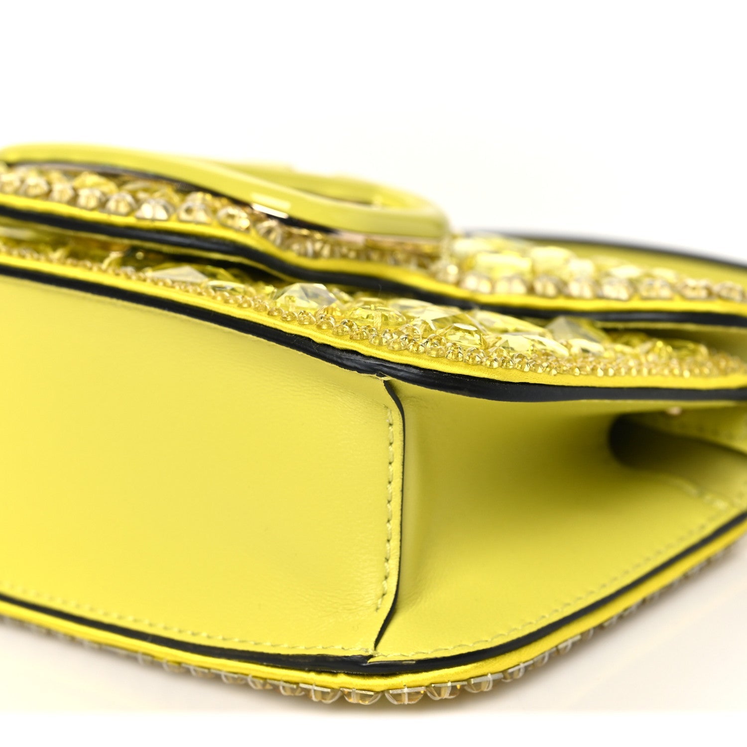 Crystal Nappa Enamel Vlogo Small Loco Shoulder Bag Lemon Cedar