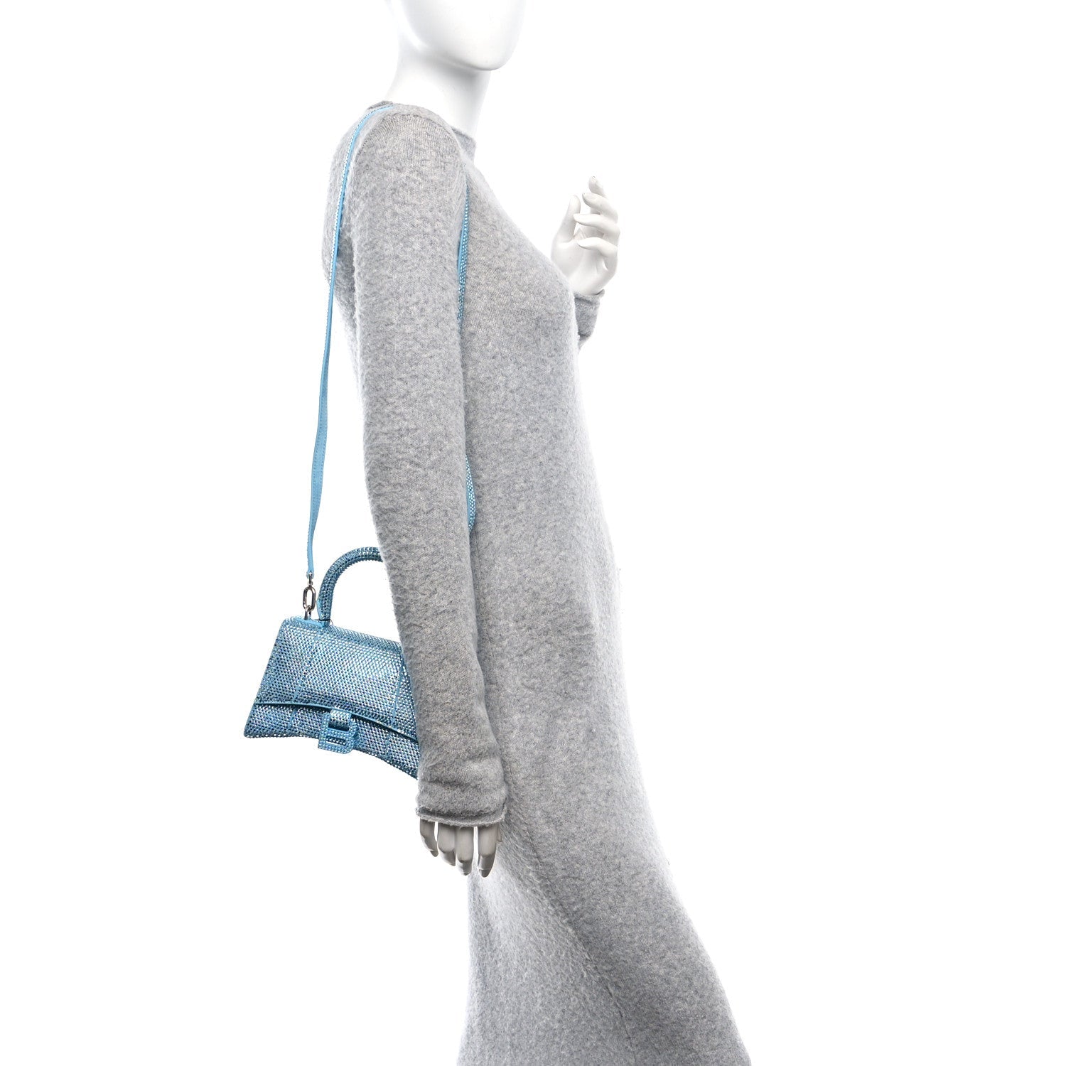 Strass Suede Hourglass Top Handle Bag XS Light Blue