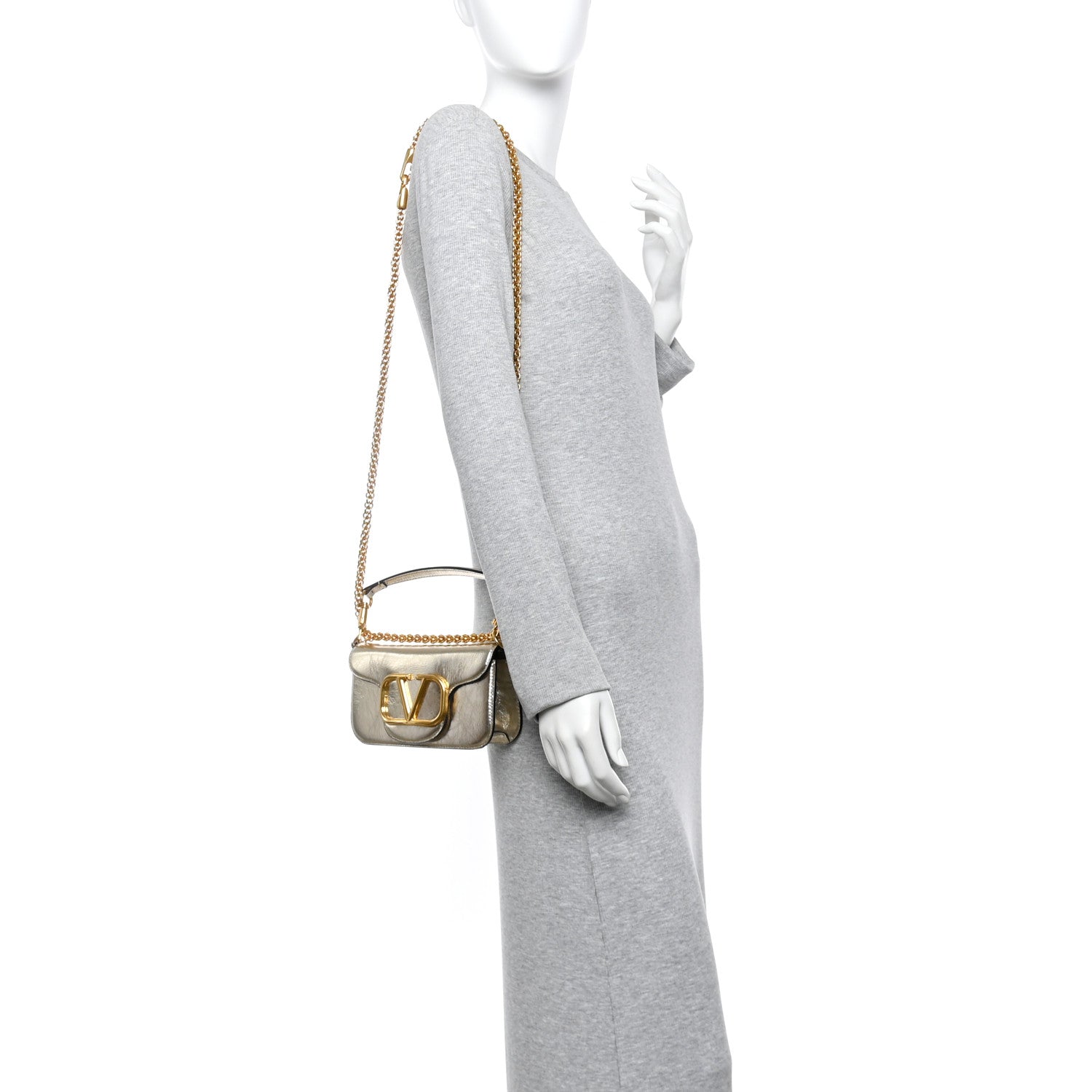 Metallic Crackle Effect Calfskin Vlogo Small Loco Shoulder Bag Platino