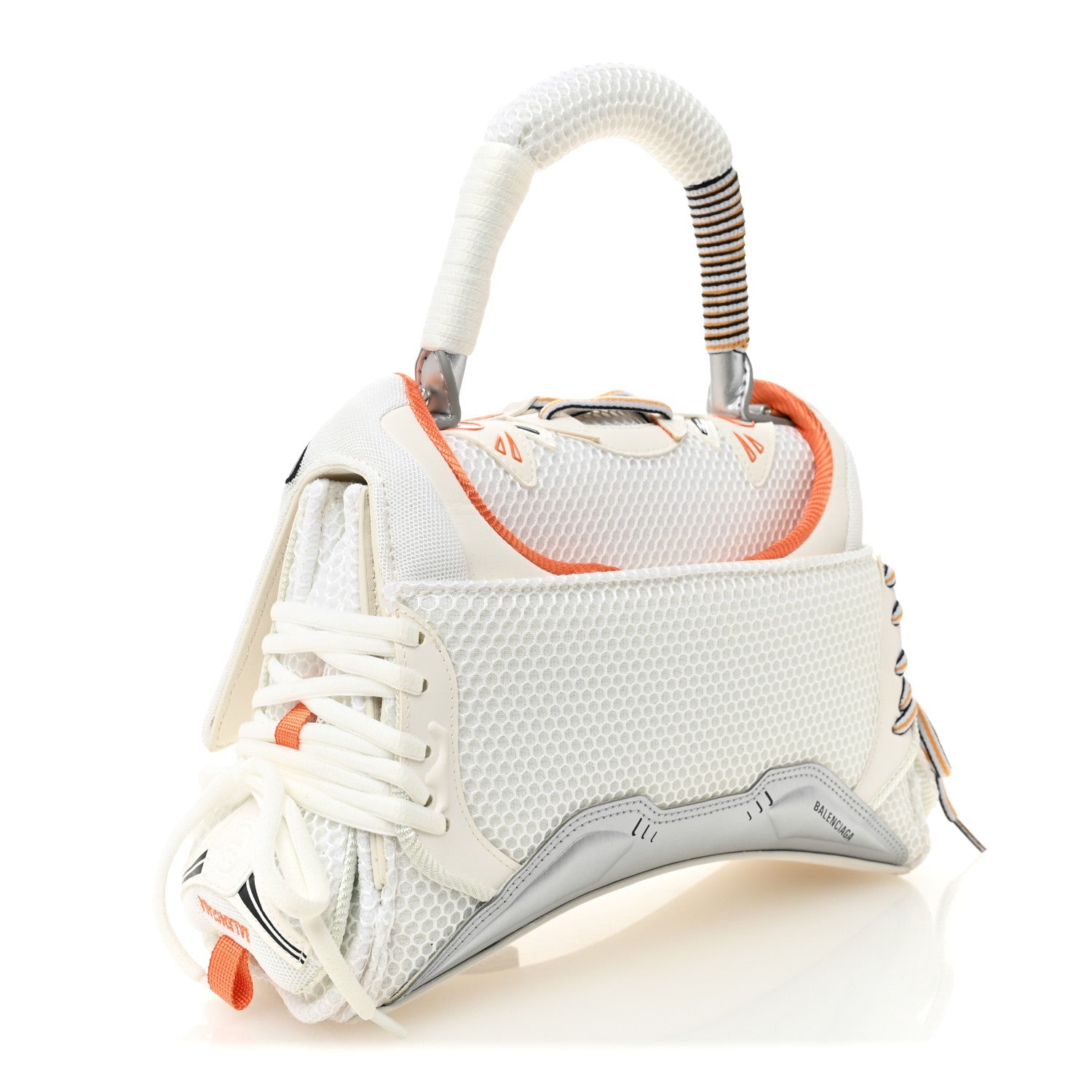 Faux Calfskin Fabric Glow In The Dark Small Sneakerhead Top Handle Bag White Orange