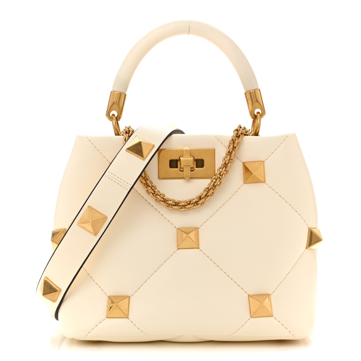 Nappa Small Roman Stud The Handle Bag Ivory