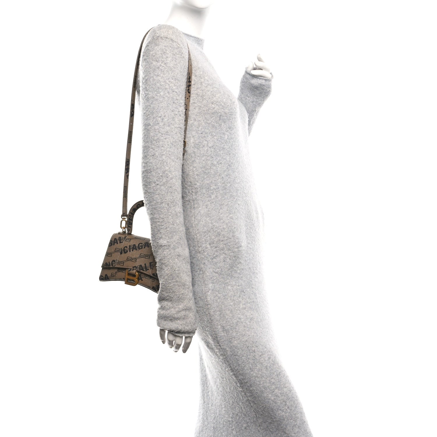 Coated Canvas BB Monogram Logo Print XS Hourglass Top Handle Bag Beige Brown Black