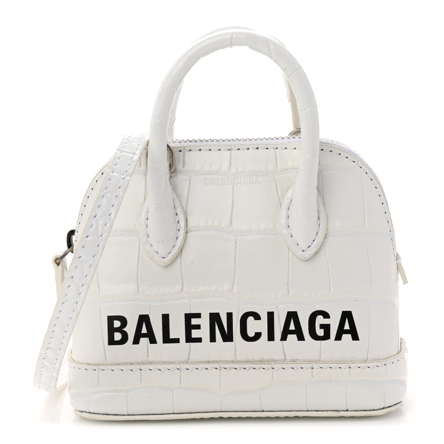 Calfskin Logo Crocodile Embossed Mini Ville Top Handle Bag White Black