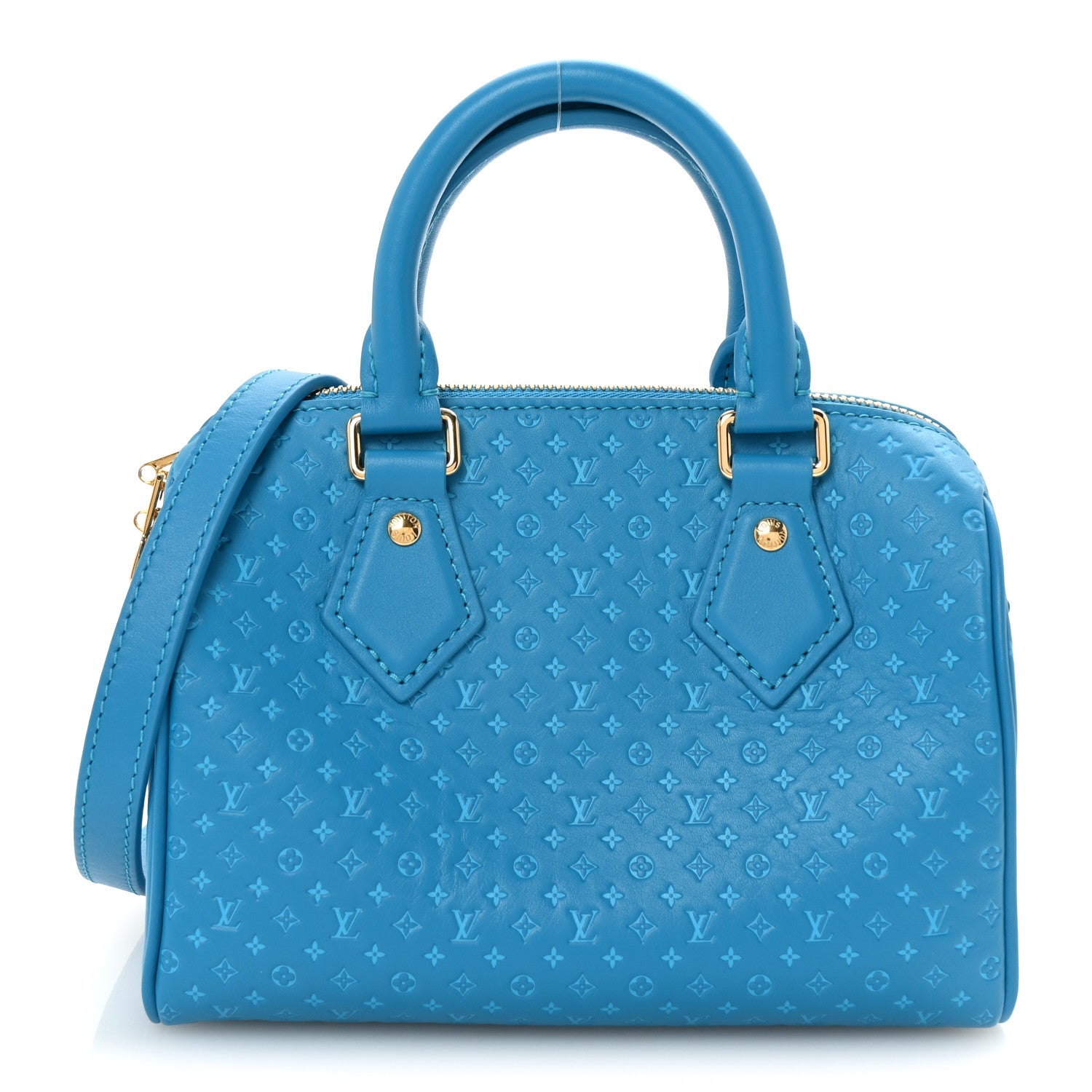 Calfskin Nanogram Embossed Speedy Bandouliere 20 Blue