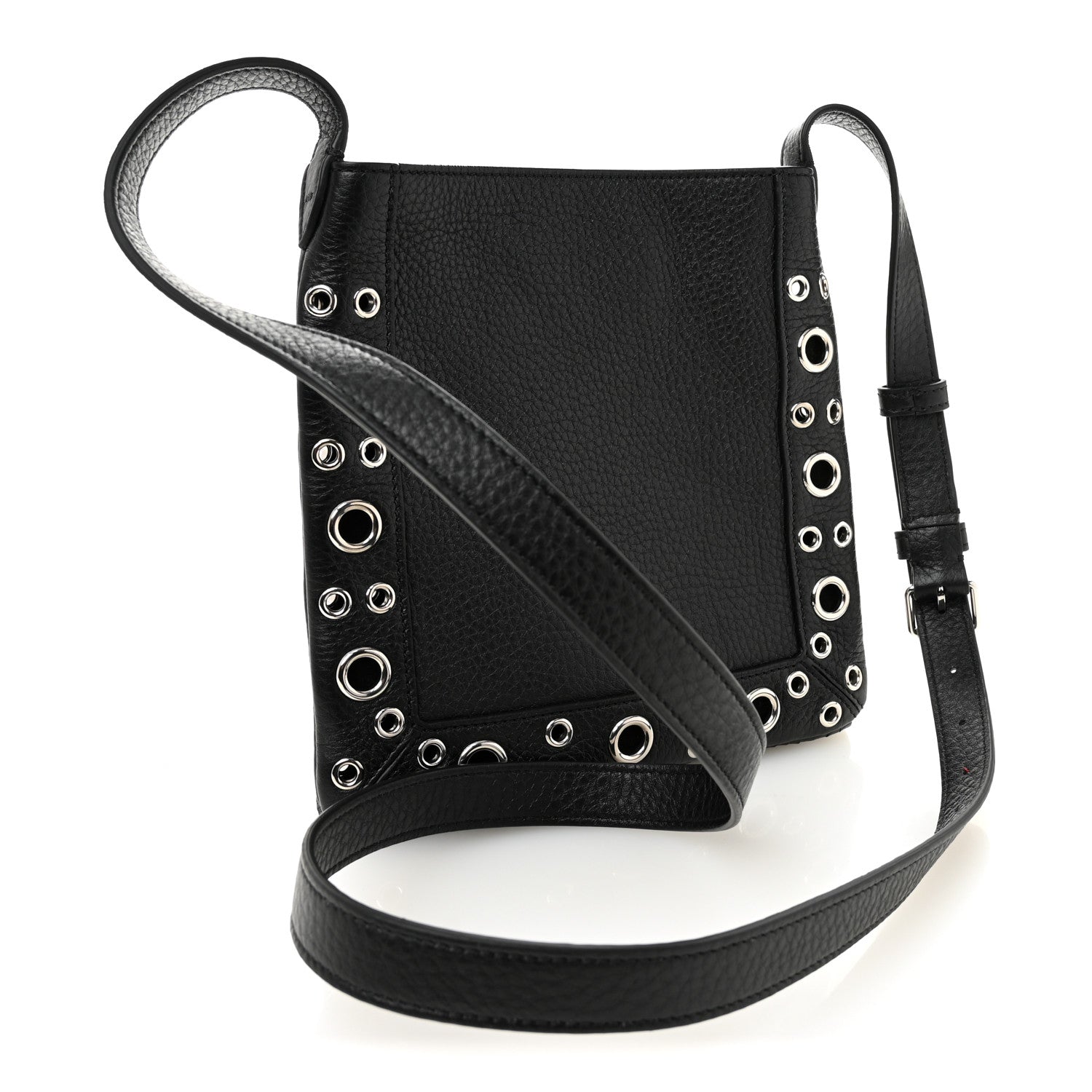 Grained Calfskin Studded Nellcote Fringe Shoulder Bag Black